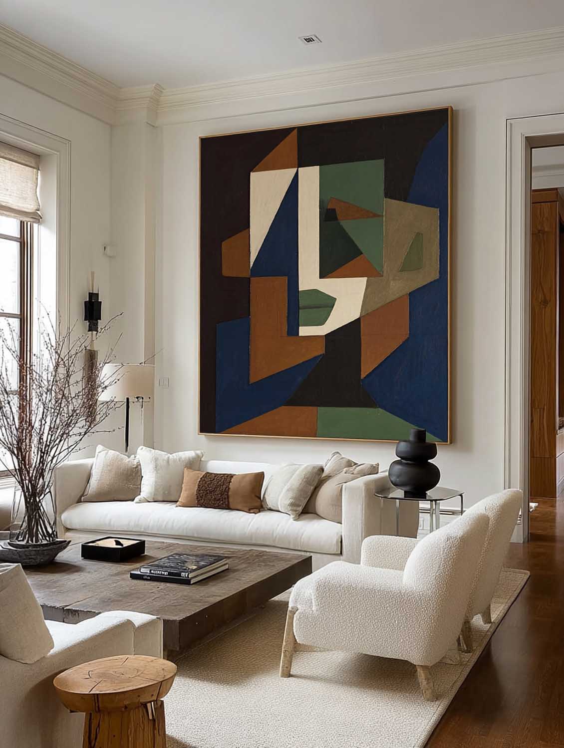 Original Abstract Face Oil Painting On Canvas Large Minimalist Geometric Portrait Wall Art Neutral Toned Abstract Face Art