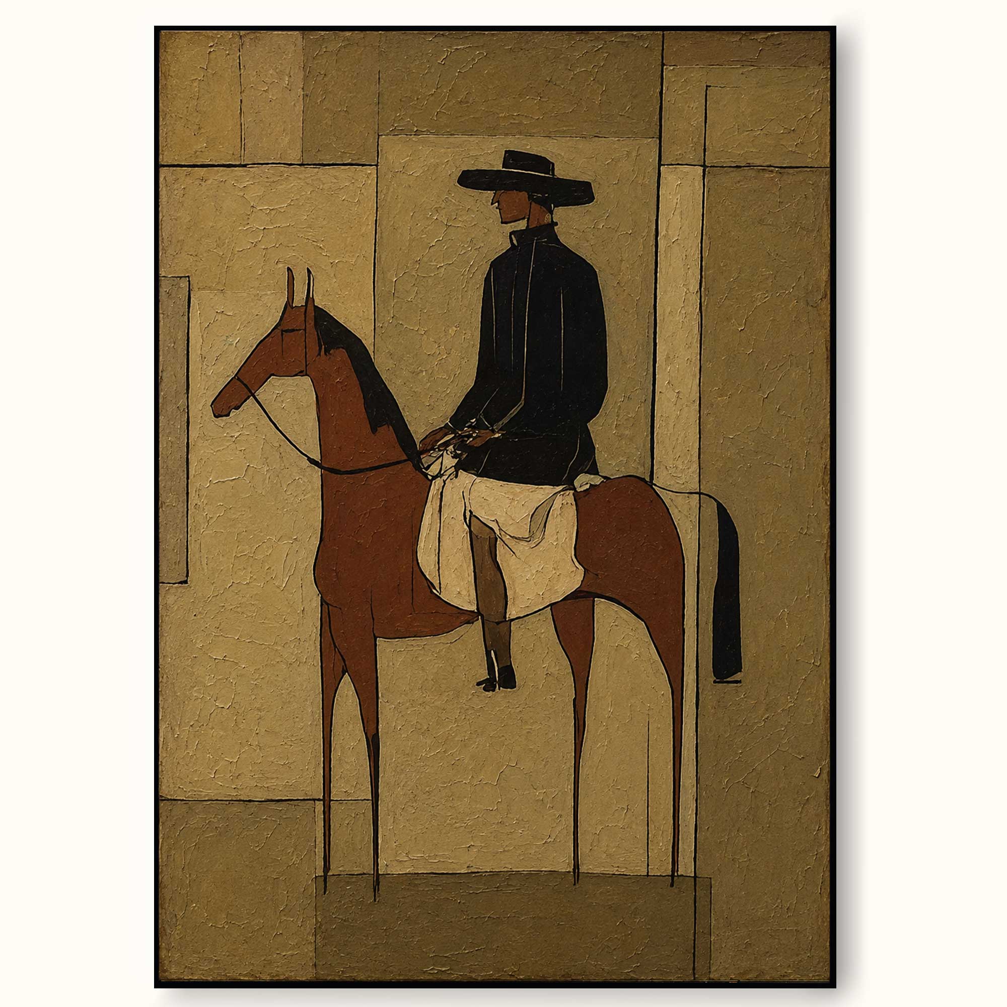 Hand Painted Canvas Art With Refined Texture Brown Horse Figure For Study Room