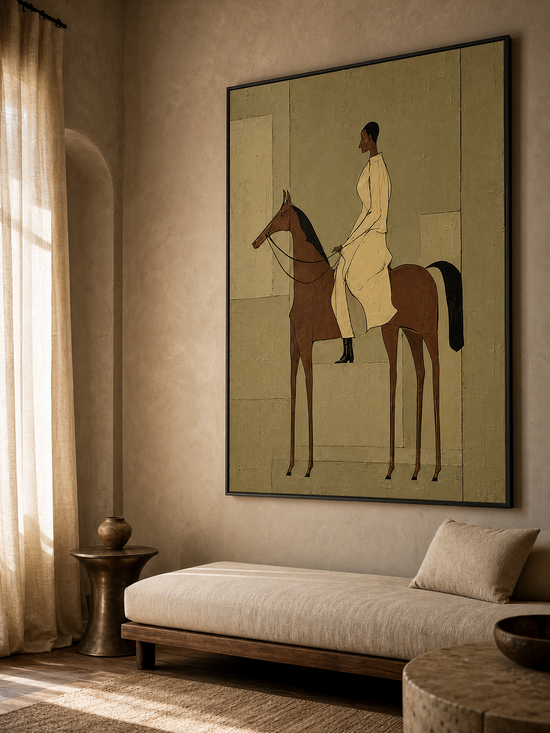Vintage Equestrian Oil Painting Woman On Horse Retro Wall Art For Living Room Decor