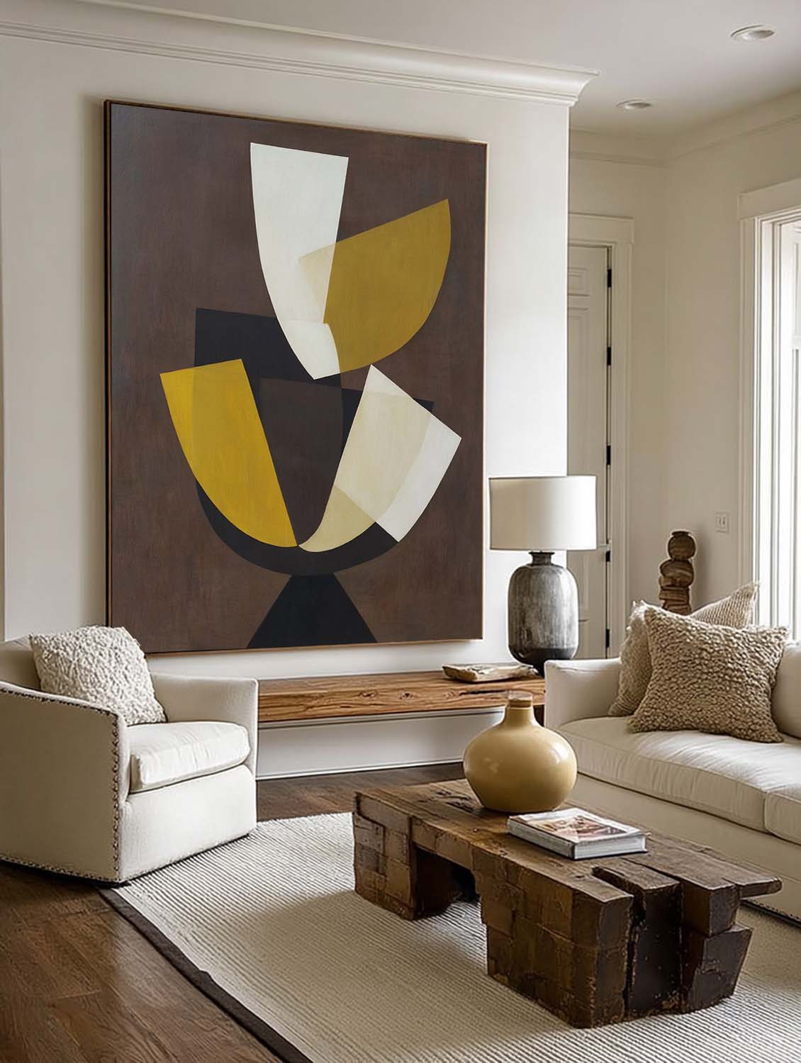 Minimalist Abstract Yellow And White Wall Art Original Yellow & White Wabi Sabi Oil Painting Large White Yellow Wall Art On Canvas