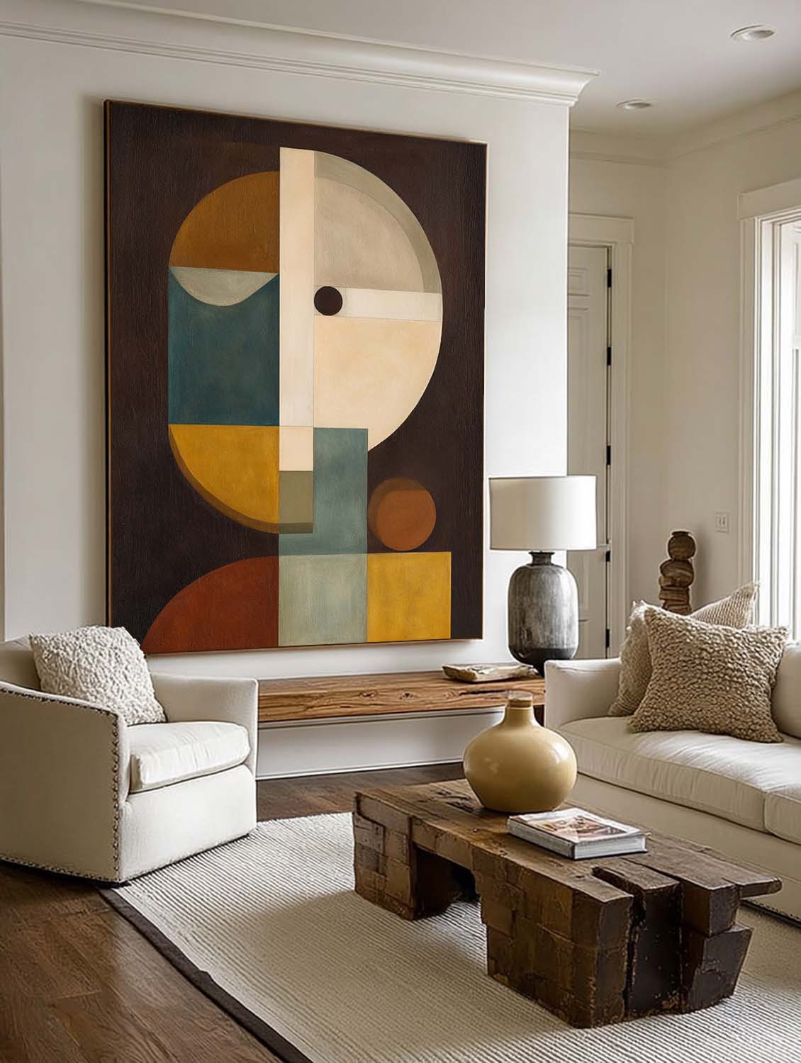 Modern Abstract Round Face Oil Painting Original Minimalist Face Artwork Large Colorful Face Abstract Painting
