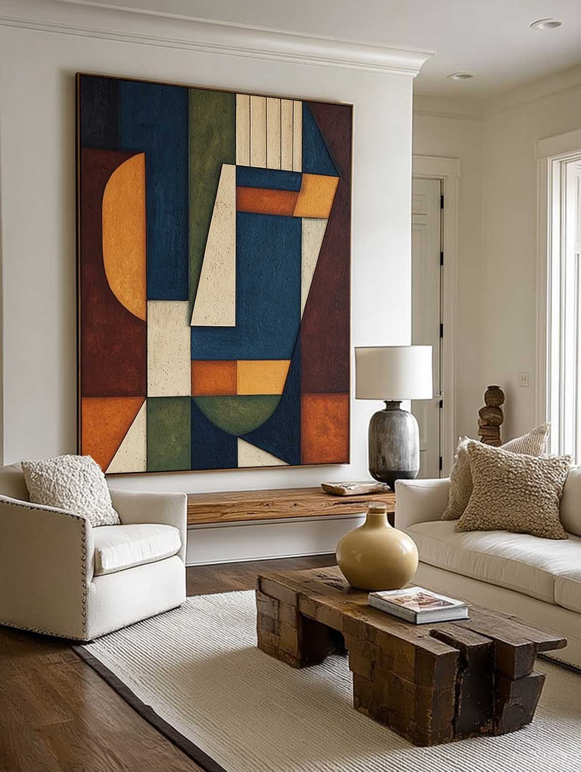 Geometric Face Abstract Oil Painting Color Block Minimalist Face Artwork Large Geometric Portrait Oil Painting
