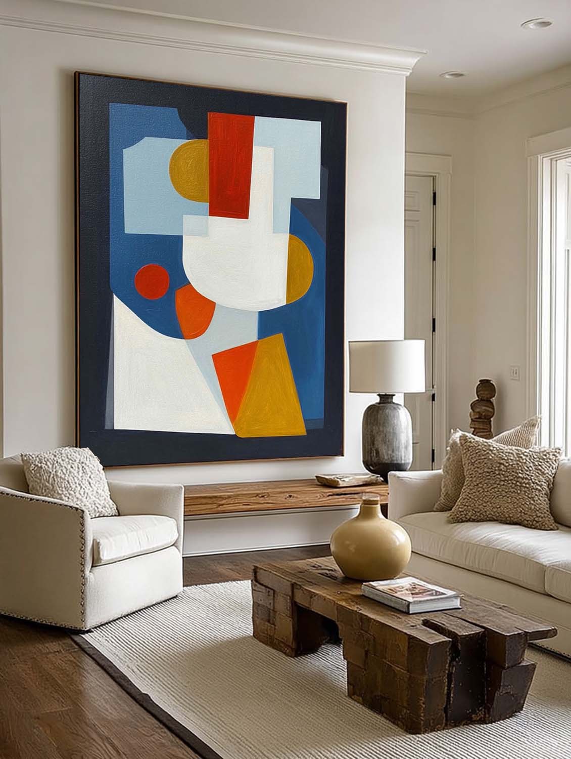 Large Modern Geometric Abstract Painting Large Bold Color Geometric Abstract Canvas Art Neutral Contemporary Wall Art