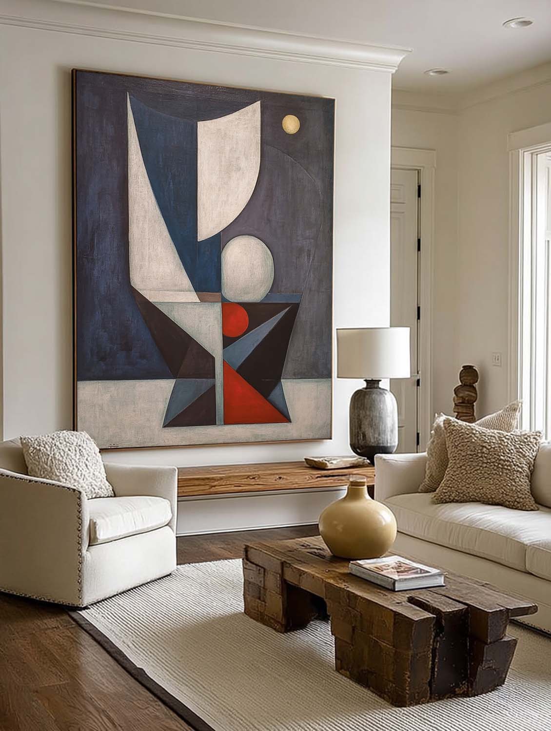 Original Handmade Blue Geometric Art Large Wabi Sabi Geometric Wall Art Modern Blue And Red Abstract Canvas Painting