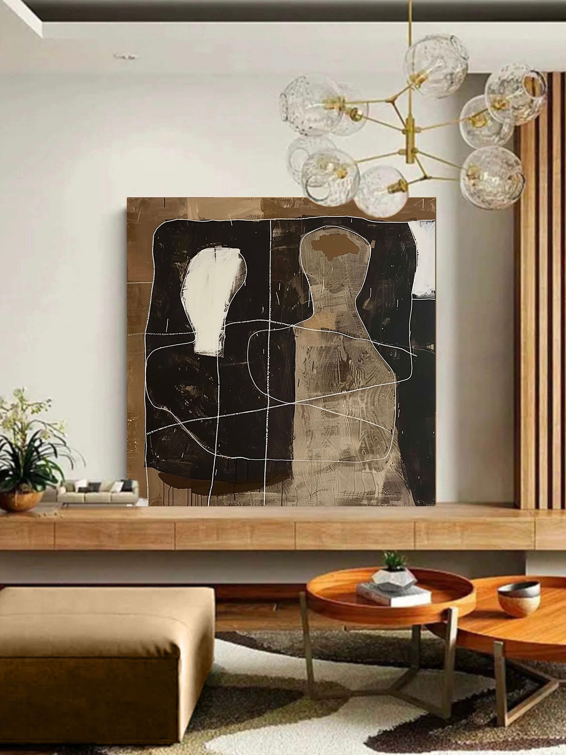 Vintage Minimalist Black And White Figures Painting Retro Black And White Art Retro Black And White Art