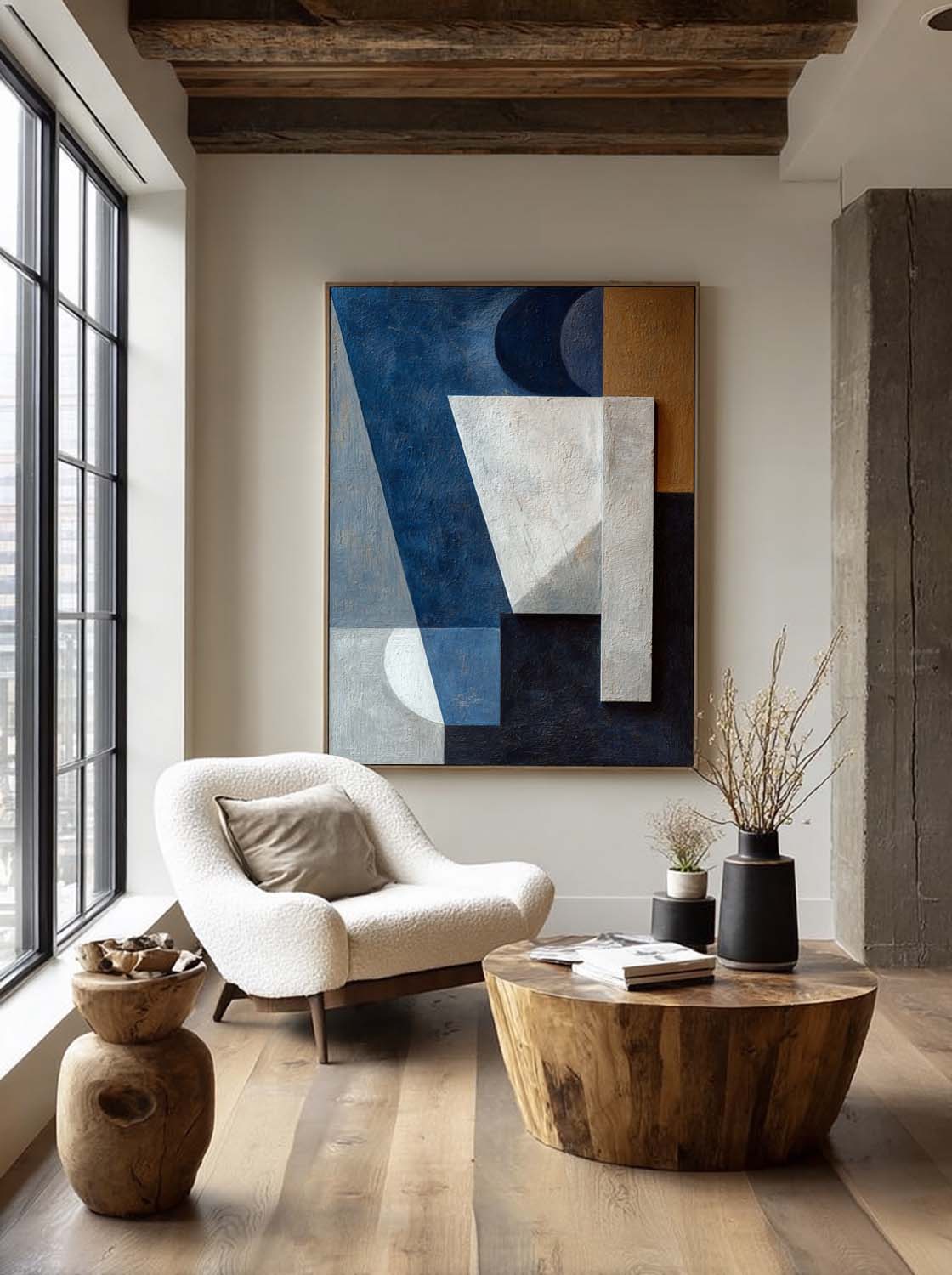 Minimalist Dark Blue Canvas Art Geometric Canvas Art For Modern Home Large Navy Blue Geometric Abstract Painting