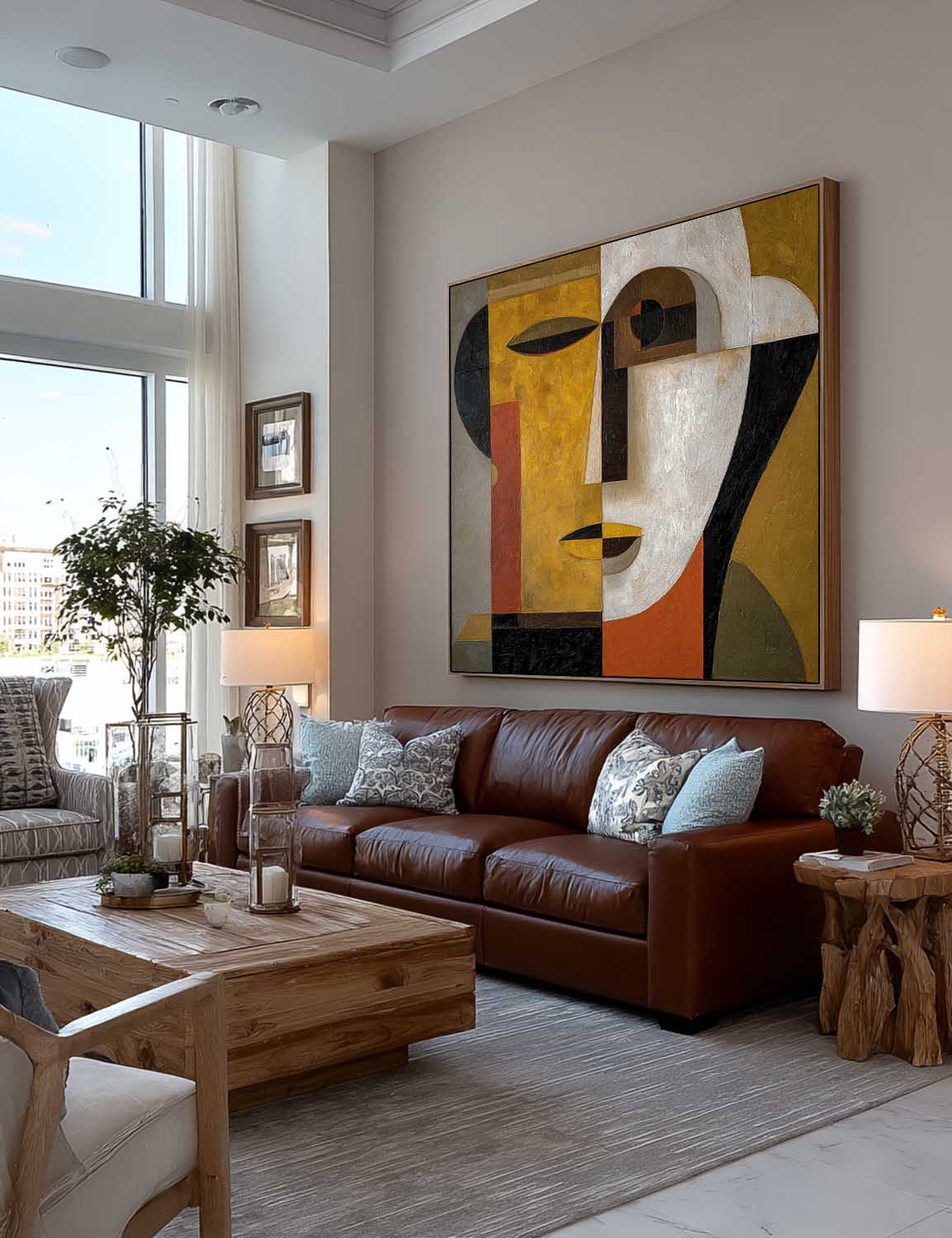 Retro Minimalist Geometric Wall Art With Earthy Tones Handcrafted Oil Painting
