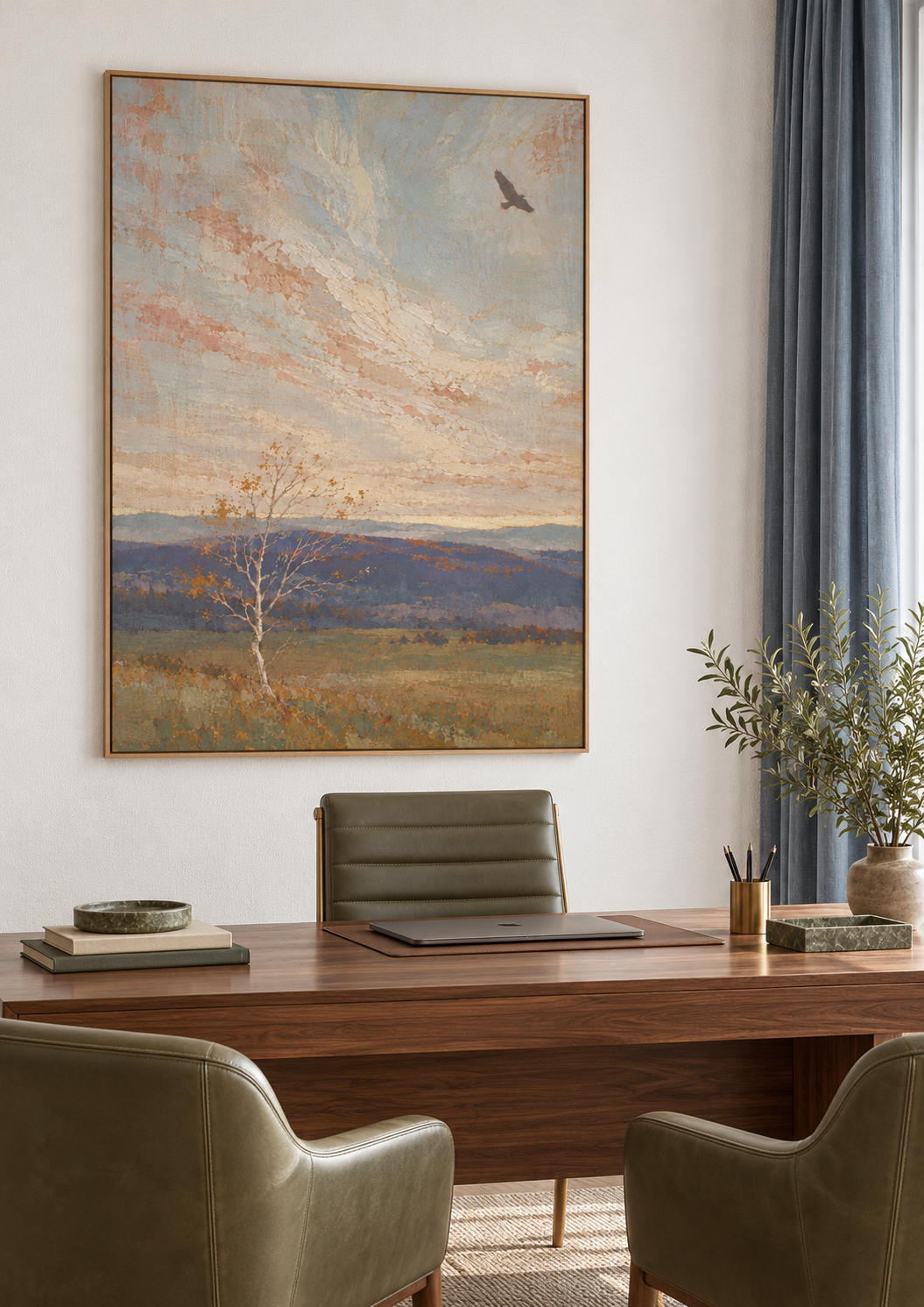 Autumn Stillness Textured Lone Birch Painting For Peaceful Modern Interiors