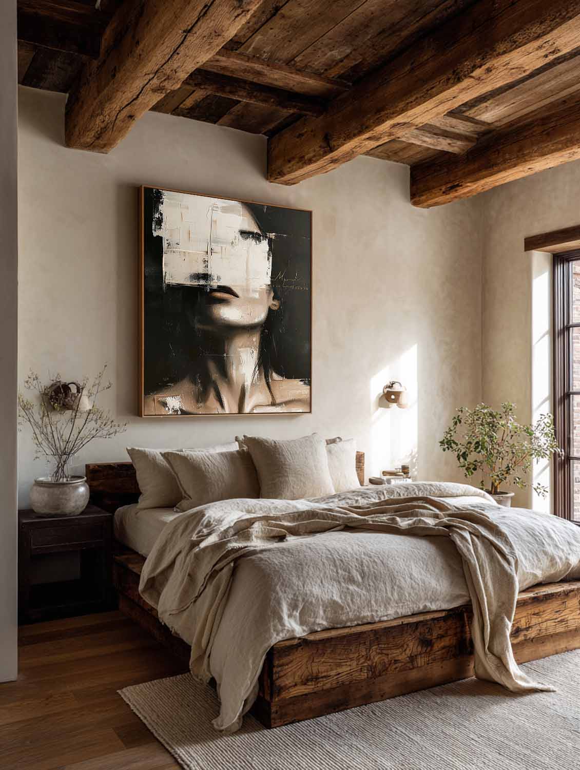 Vintage Neutral Female Portrait On Canvas Minimalist Large Abstract Oil Painting Large Abstract Female Portrait