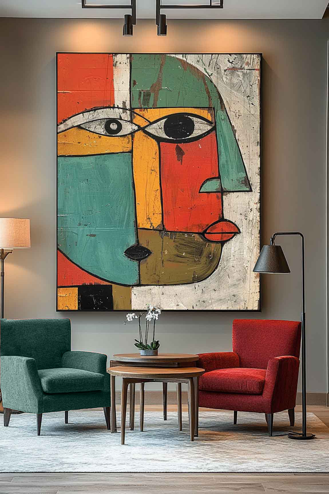 Vintage Picasso Figure Painting Minimalist Head Oil Painting Vintage Colorful Abstract Face Wall Art