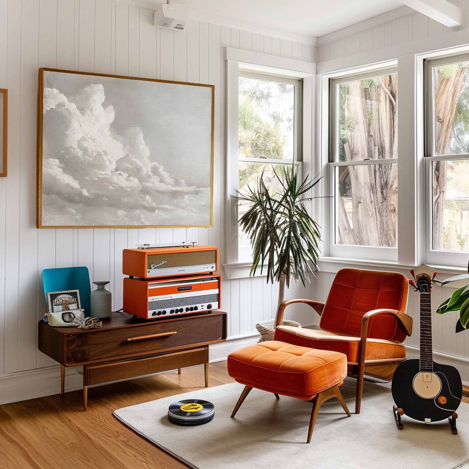 Vintage Cloud Landscape Painting Vintage Original Wood Framed Landscape Painting Original Vintage Acrylic Painting