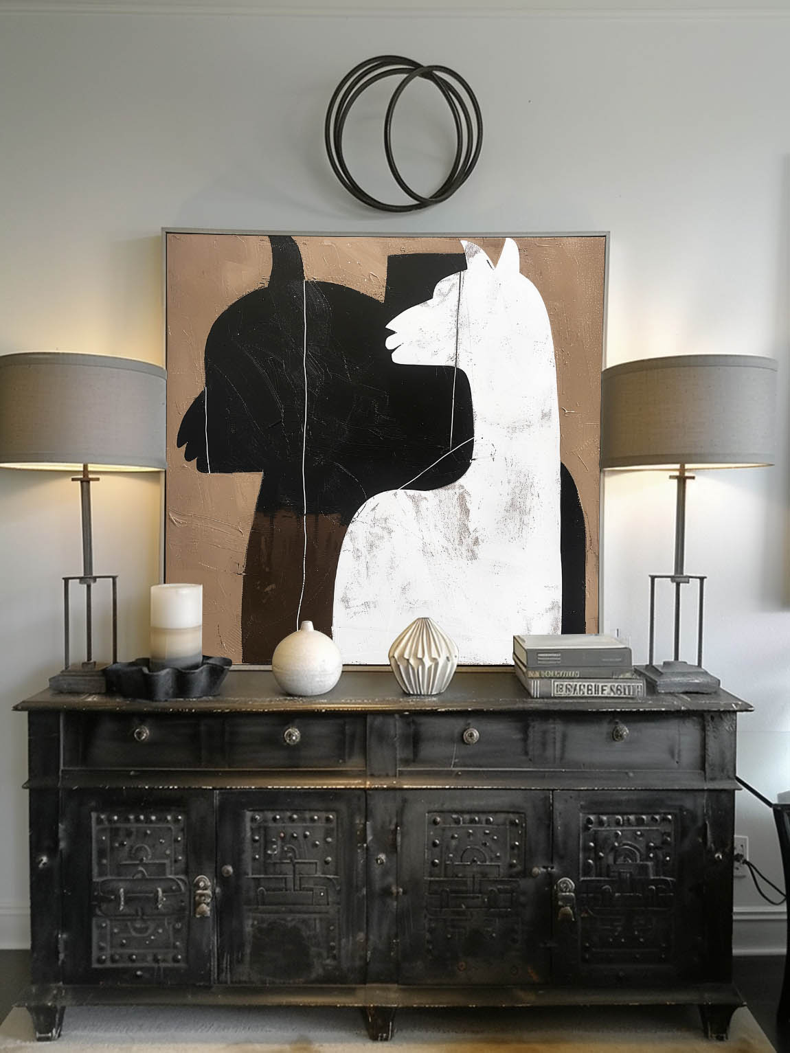 Retro Minimalist Alpaca Canvas Art Retro Large Alpaca Painting On Canvas Vintage Alpaca Painting