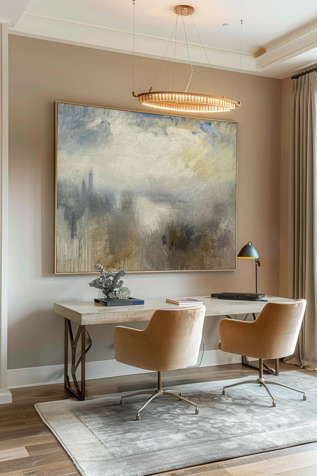 Vintage Abstract Seascape Oil Painting Retro Coastal Art Vintage Blue And Beige Abstract Seascape Wall Art