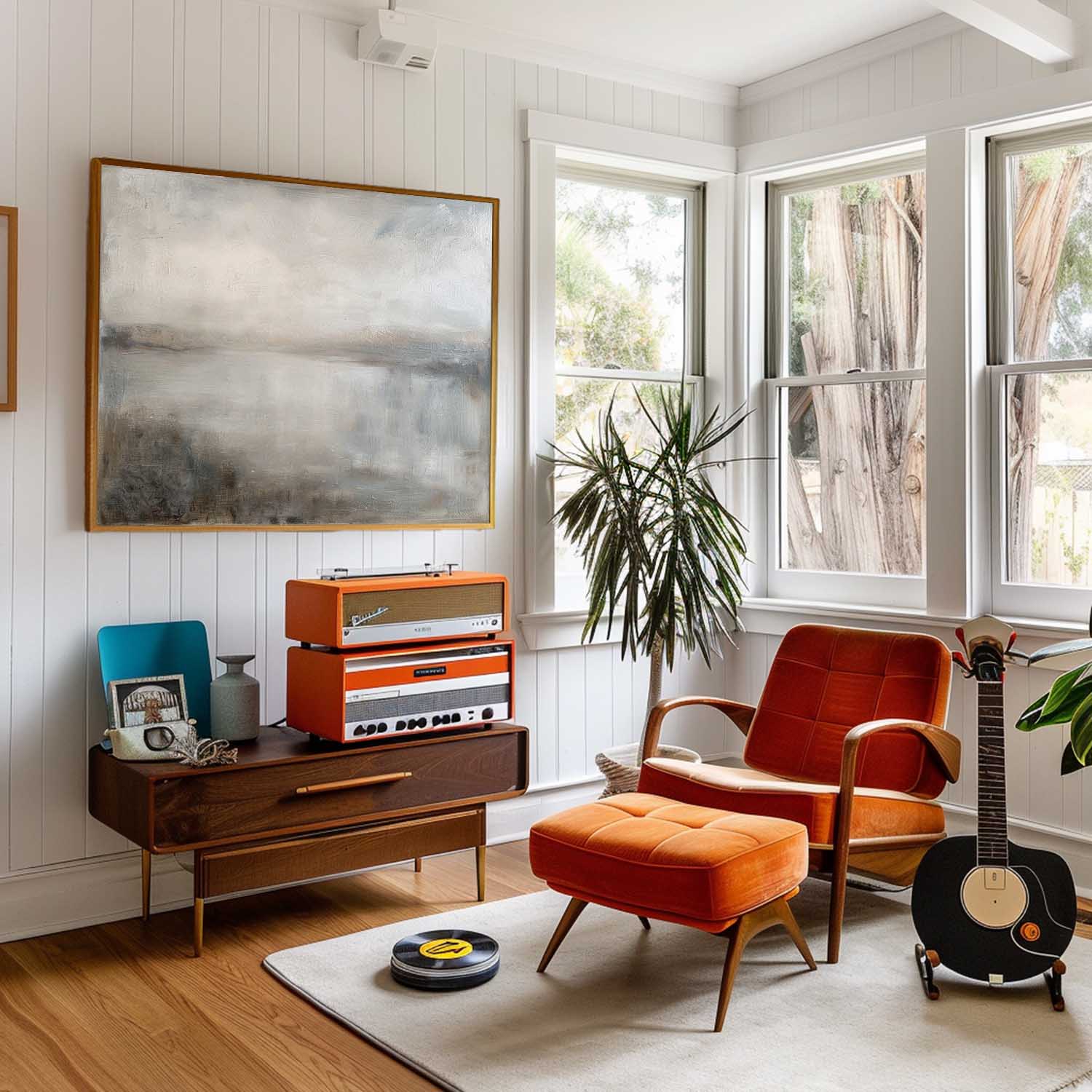 Vintage Lake Landscape Oil Painting Vintage Country Painting Earth Tone Lake Decor