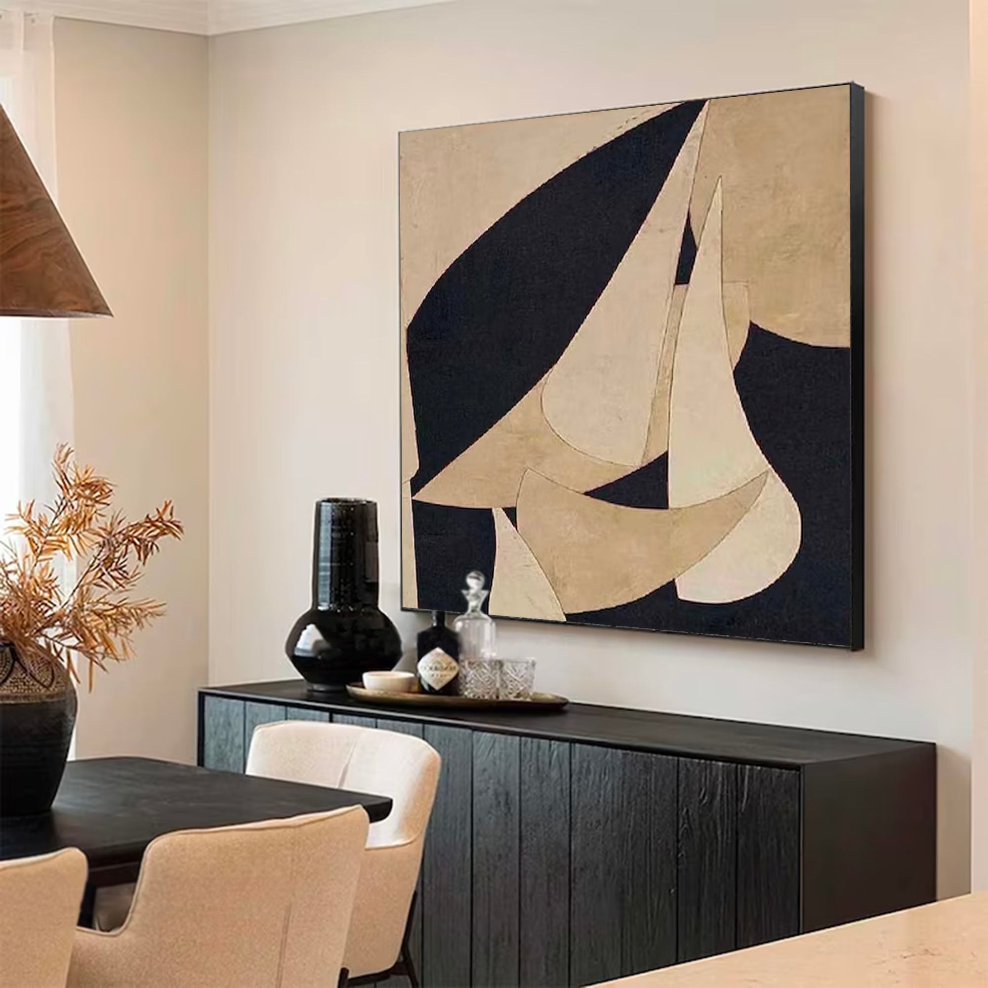 Neutral Brown & Black Painting On Canvas Large Black Brown Wall Painting