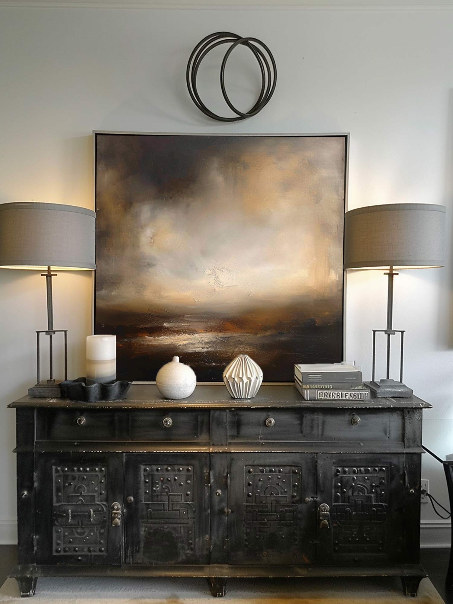 Vintage Abstract Landscape Wall Art Vintage Landscape Oil Painting Large Black Beige Canvas Art