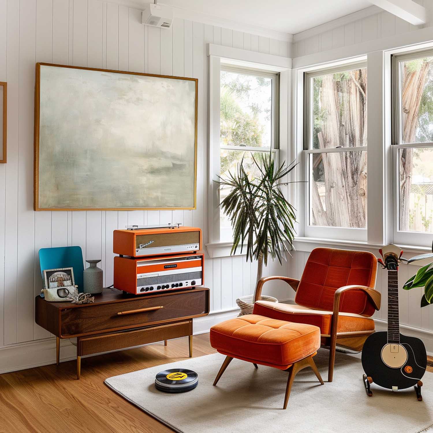 Vintage Rustic Lake Neutral Wall Art Antique River Landscape Painting Vintage Country Lake Painting