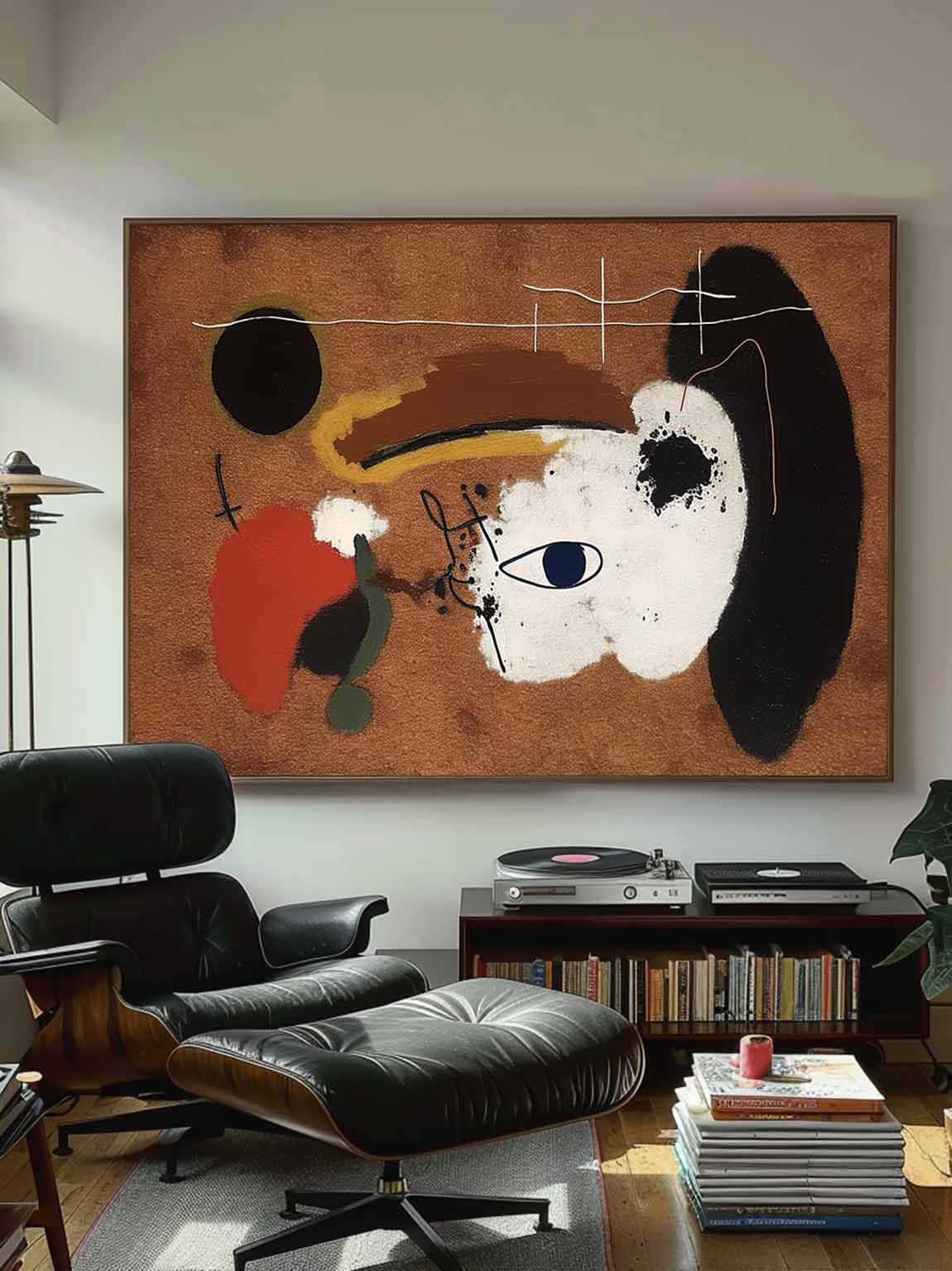 Abstract Vintage Brown Painting On Canvas Large Retro Black And White Abstract Art Original Canvas Painting