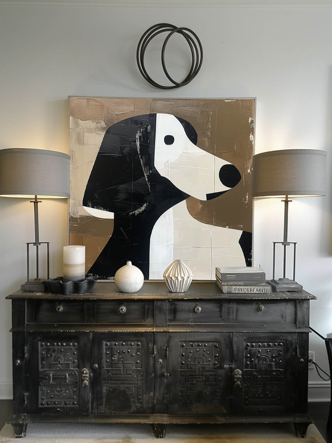 Retro Minimalist Dog Wall Art Large Acrylic Canvas Painting Minimalist Retro Canvas Wall Art