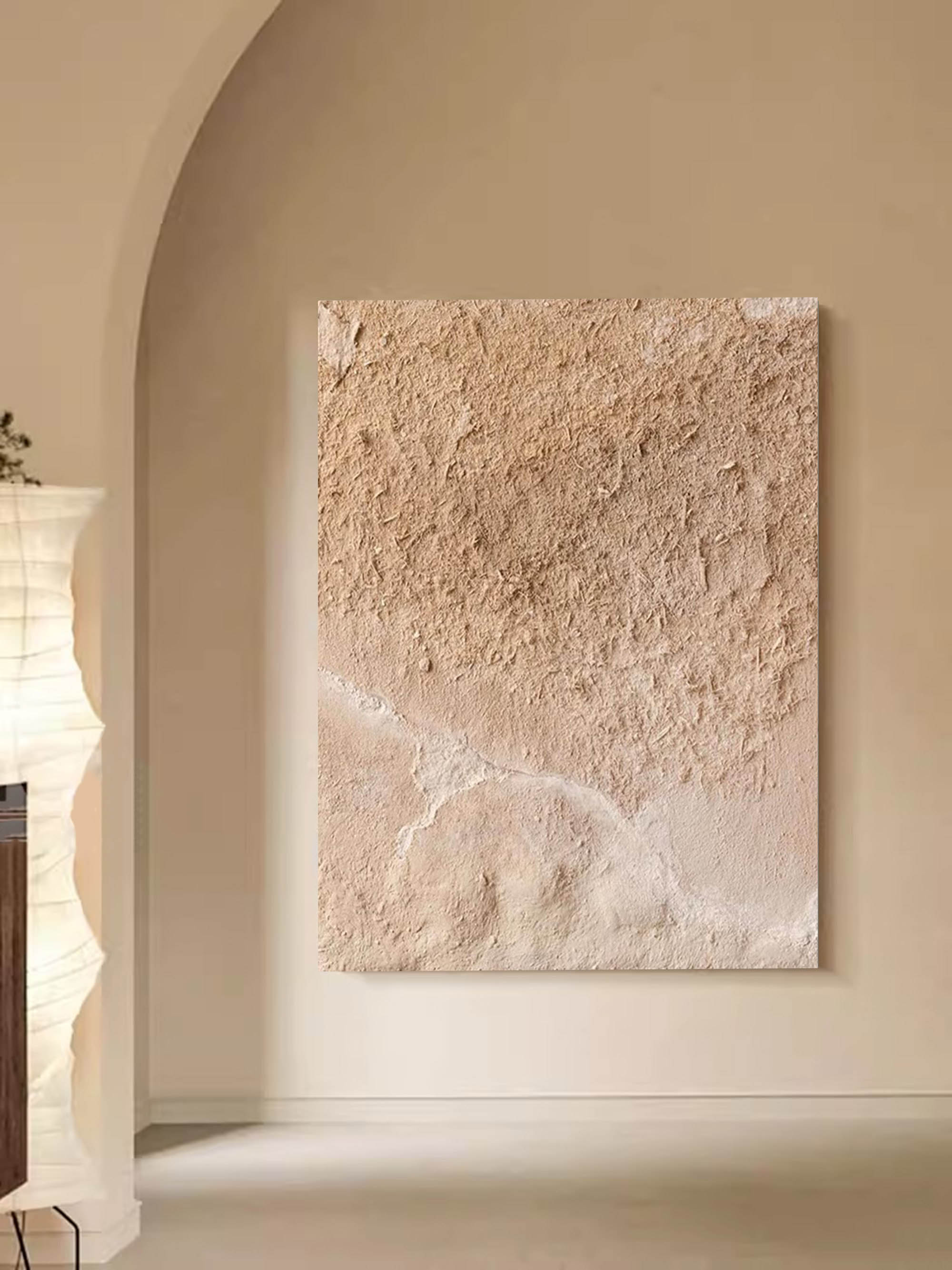 Large Textured Minimalist Abstract Canvas Painting Beige Minimalist Wall Art For Living Room