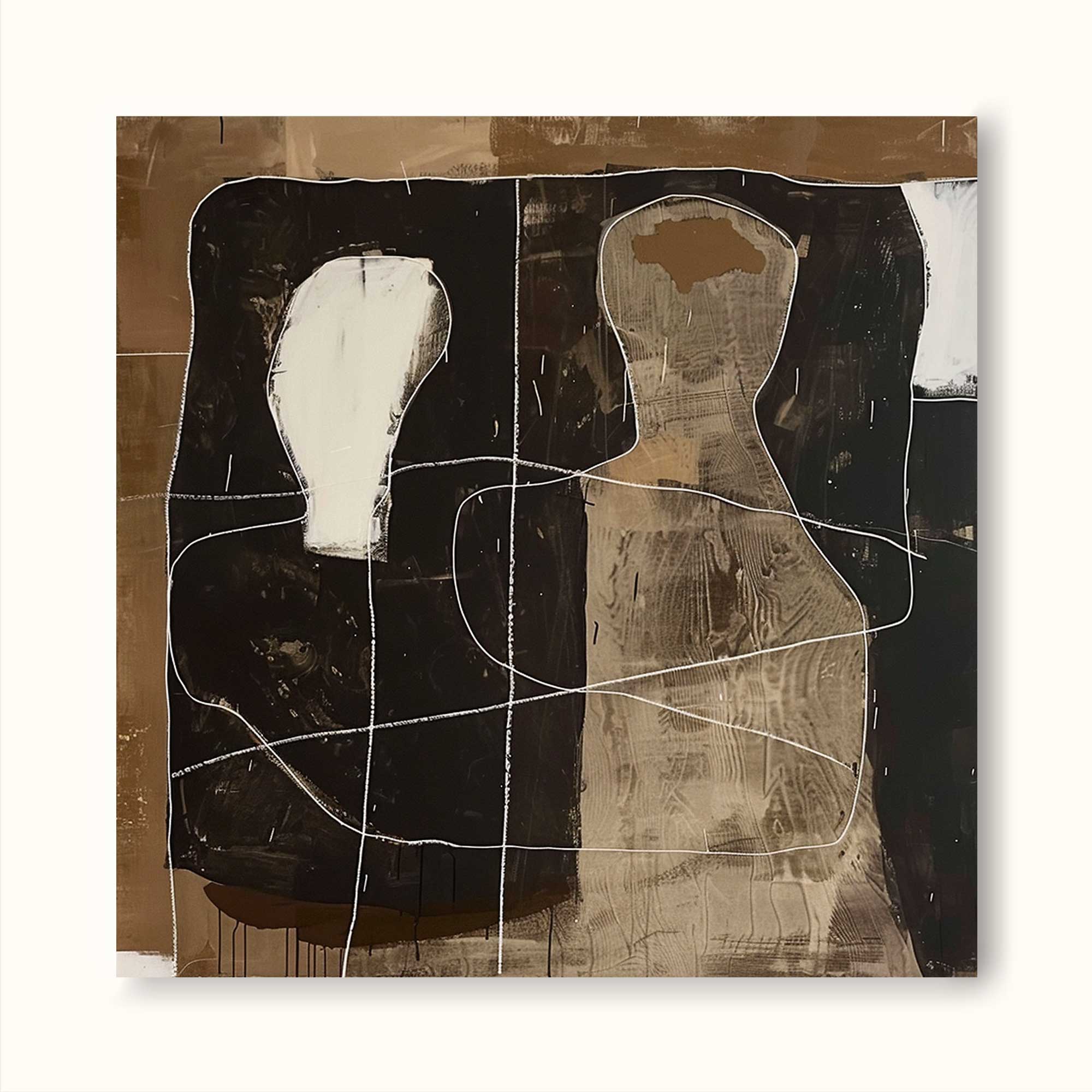 Vintage Minimalist Black And White Figures Painting Retro Black And White Art Retro Black And White Art