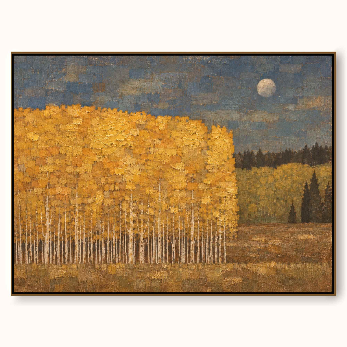 Large Autumn Birch Forest Oil Painting Contemporary Moonlit Landscape Art Artwork