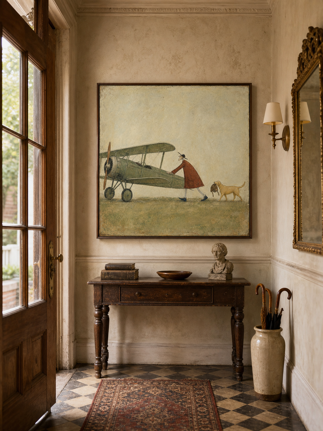 Whimsical Vintage Airplane Art With Dog For Travel Lovers Wall Decor