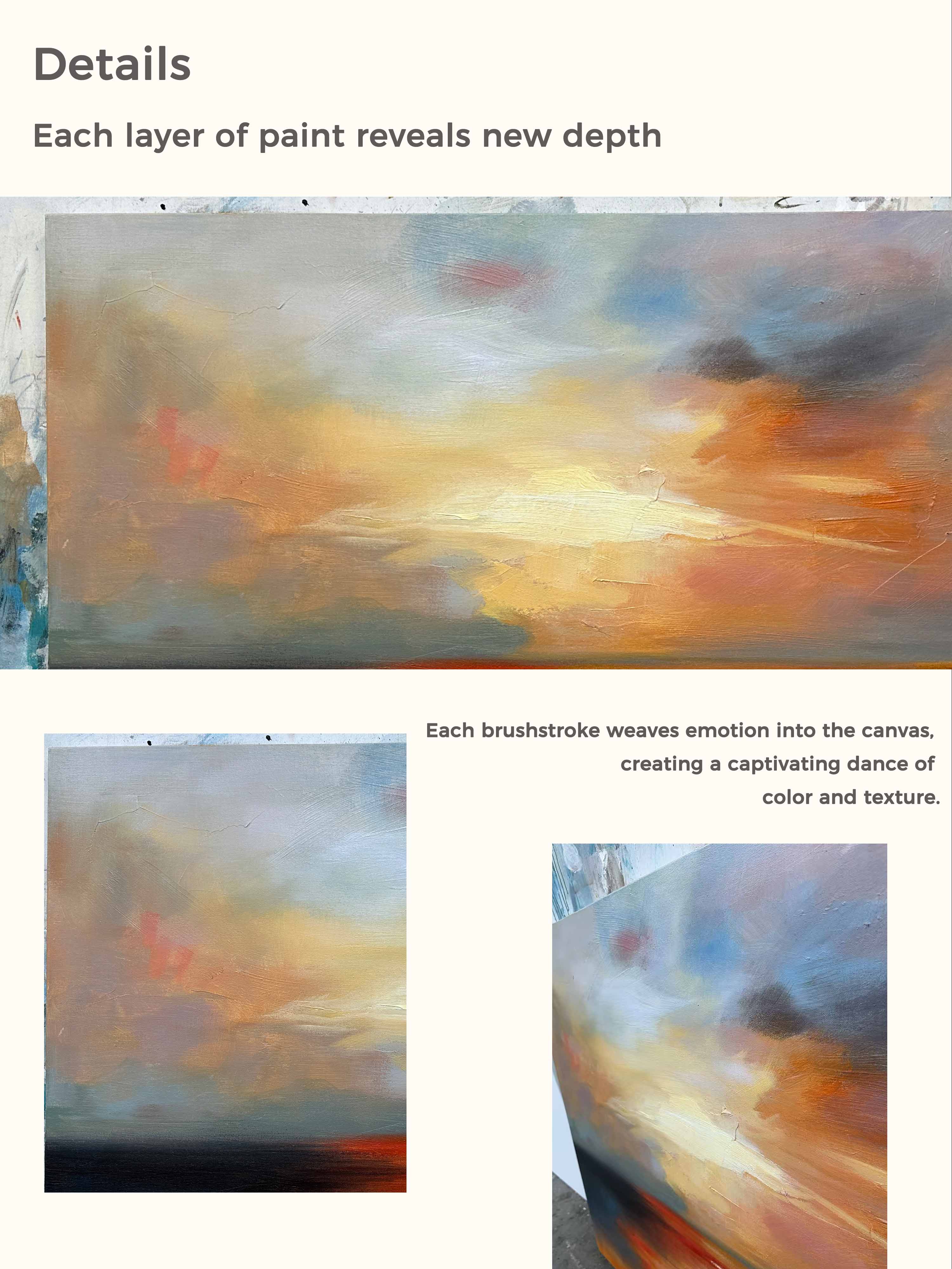 Vintage Hand-Painted Abstract Sea Level Oil Painting Large Sunset Sea Level Texture Painting Retro Sea Level Wall Art