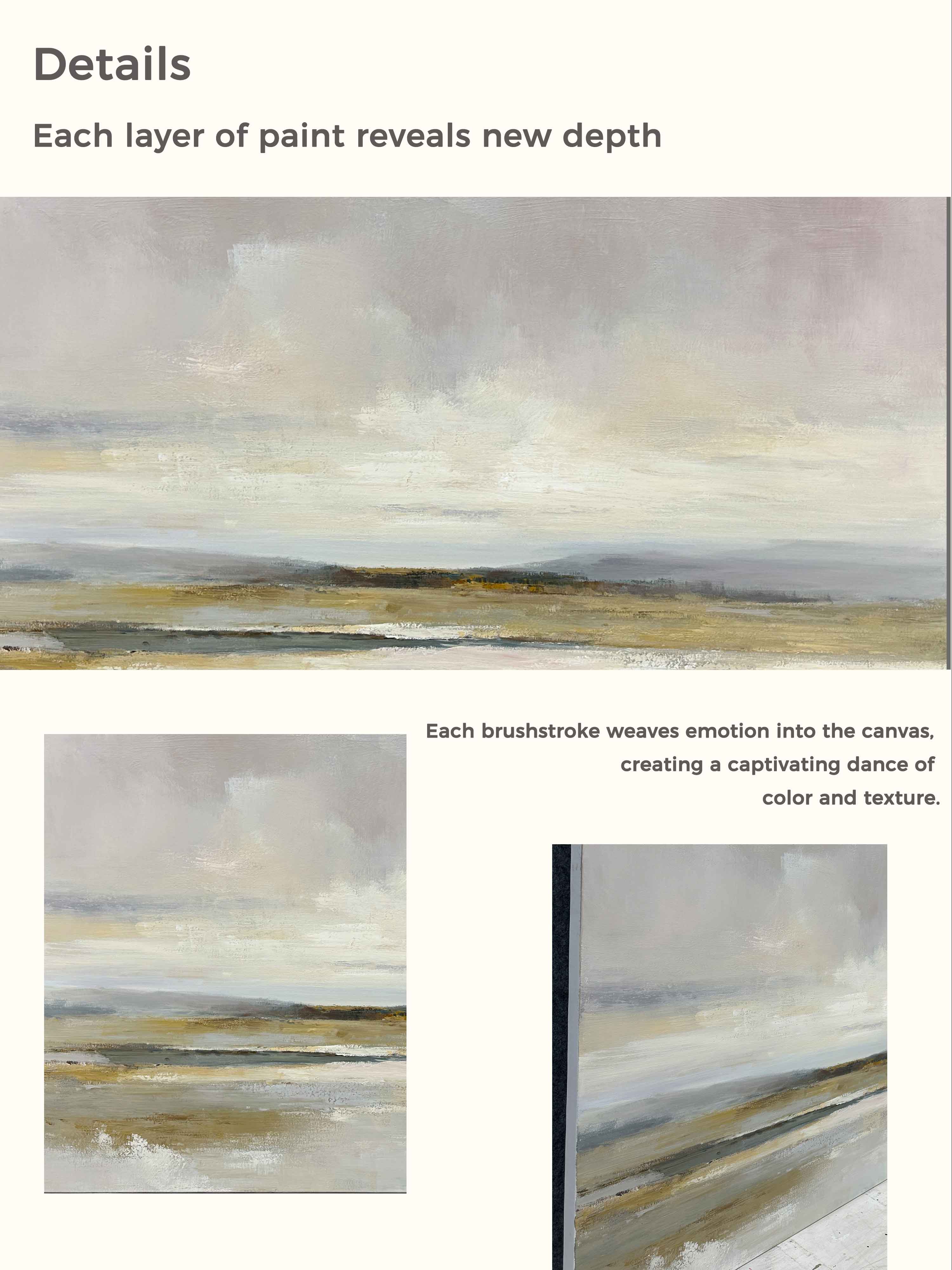Minimalist Abstract Seascape Oil Painting Handmade Beige And Grey Ocean Art Wabi Sabi Shoreline Wall Art