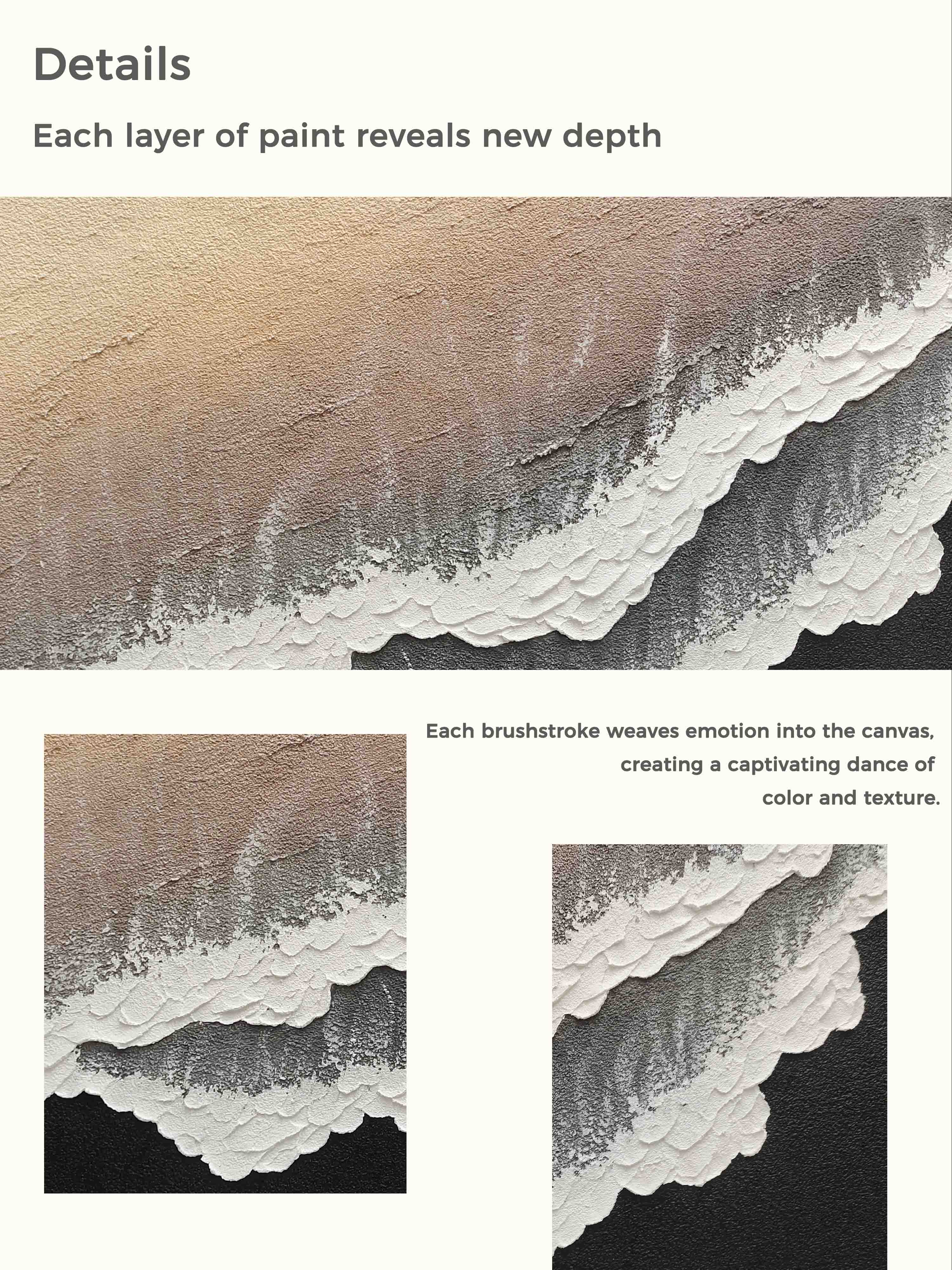 3D White And Black Minimalist Ocean Waves Art Large White And Black Minimalist Beach Painting Wabi-Sabi Wall Art