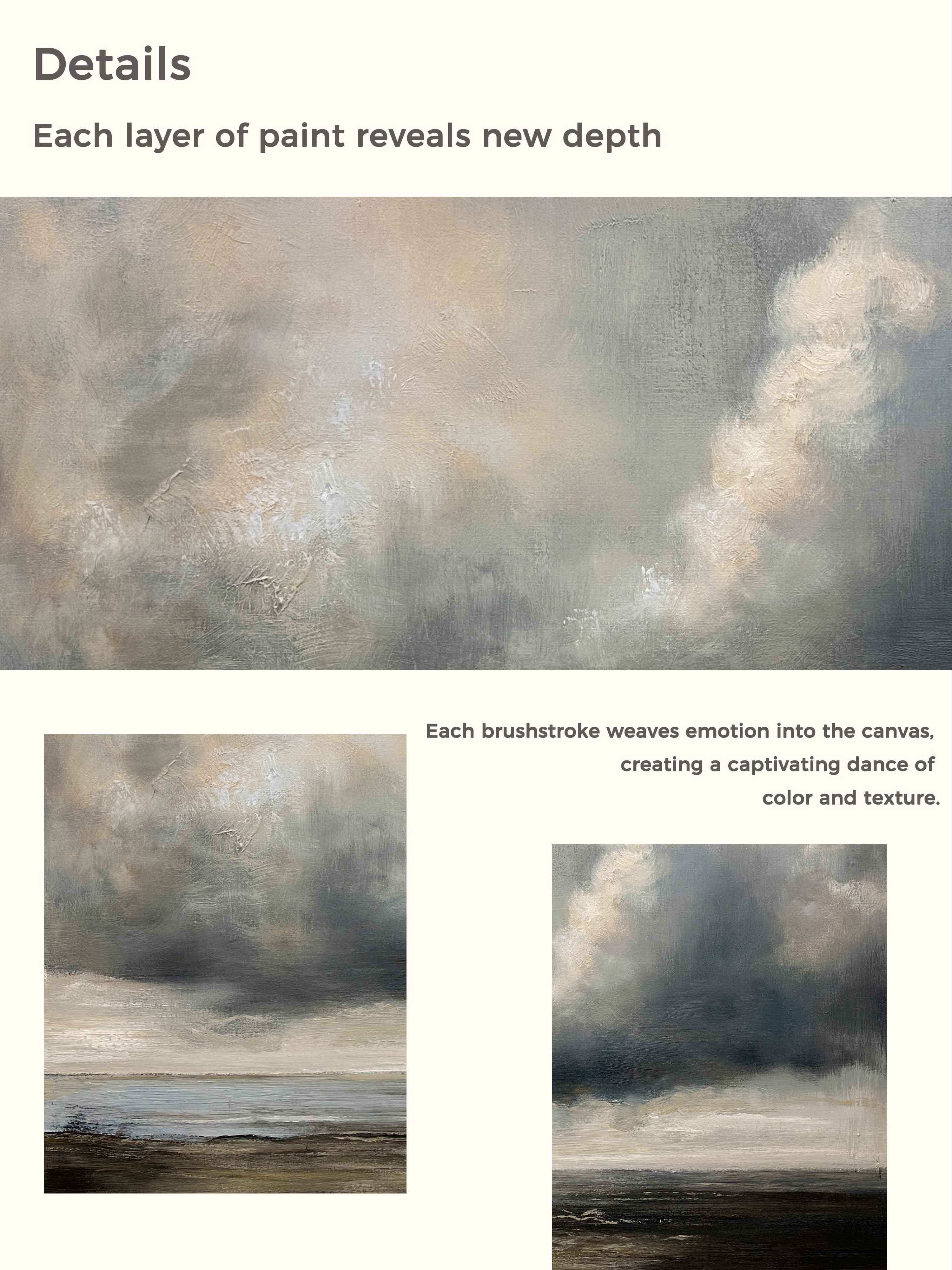 Vintage Cloud Painting Vintage Cloudy Sky Oil Painting Cloudy Sky Painting Large Vintage Cloud Wall Art