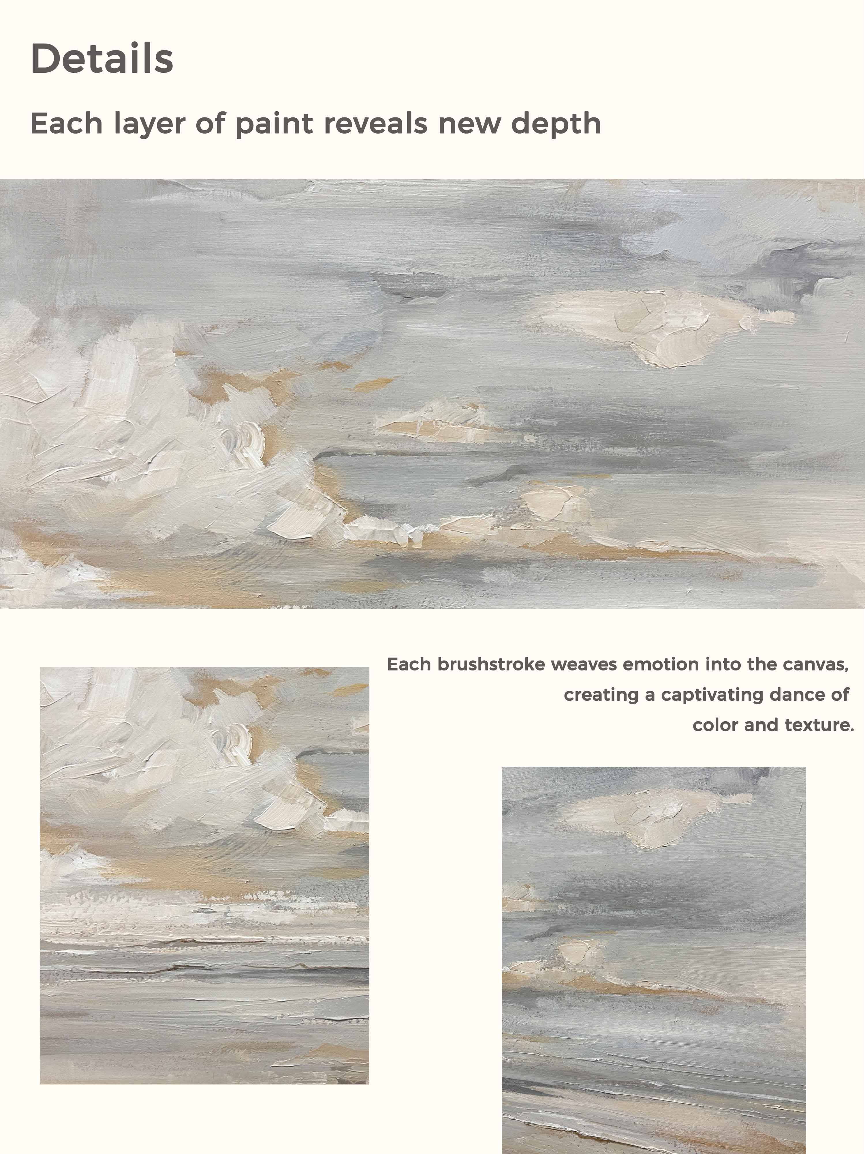 Original Vintage Acrylic Painting Enchanting White Cloud Landscape Painting Vintage Country Oil Painting