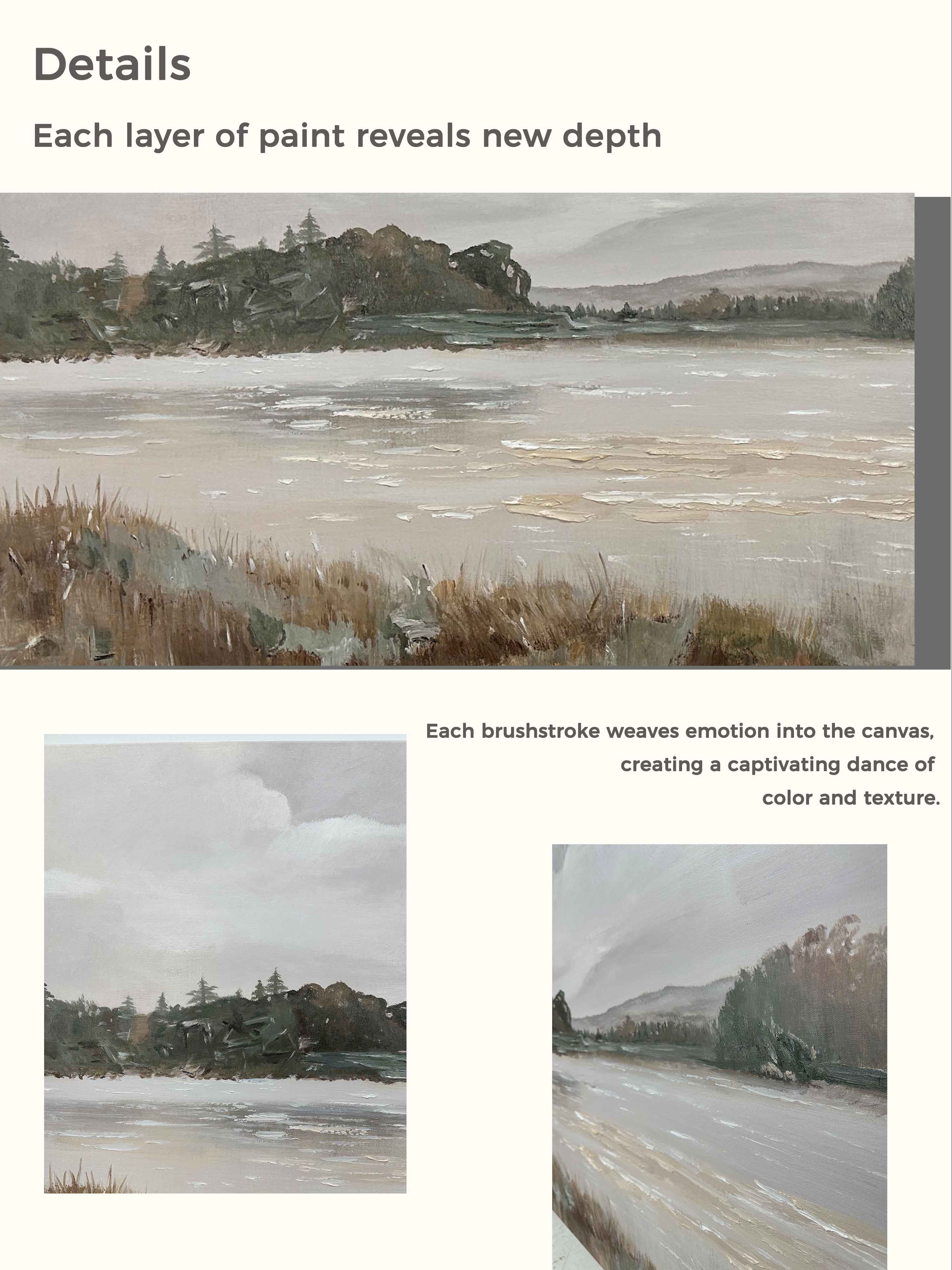Retro Style Rural Wall Art Hand-Drawn Lakeside Landscape Oil Painting Retro Hand-Painted Wall Decor