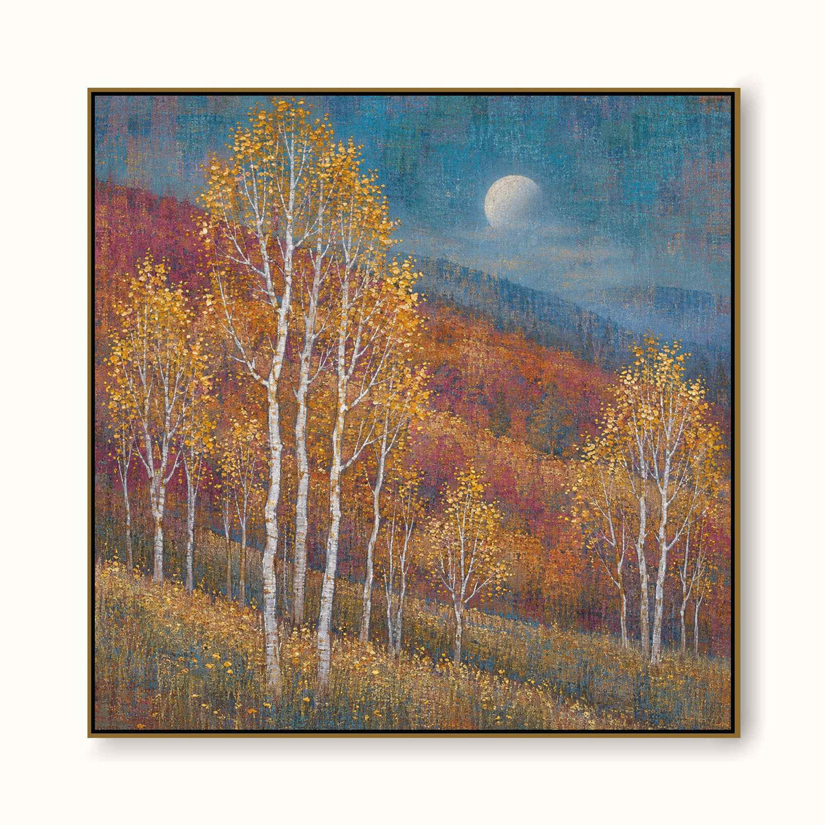 Large Textured Autumn Woodland Painting For Modern Rustic Living Room Decor