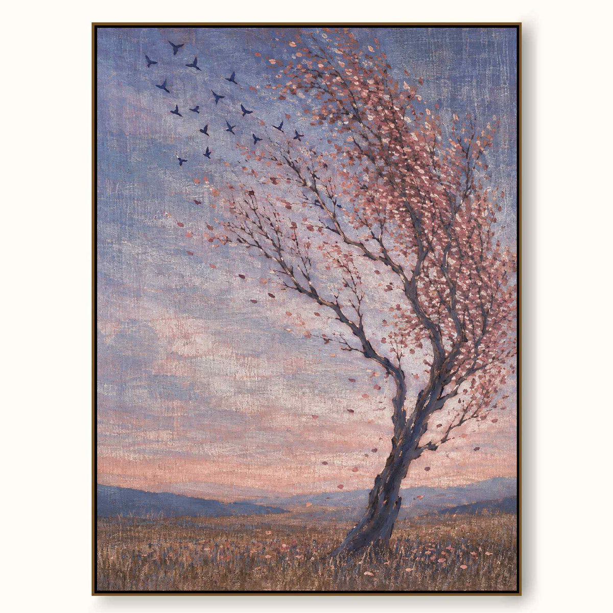Large Fall Landscape Wall Art Contemporary Tree And Birds Painting For Home