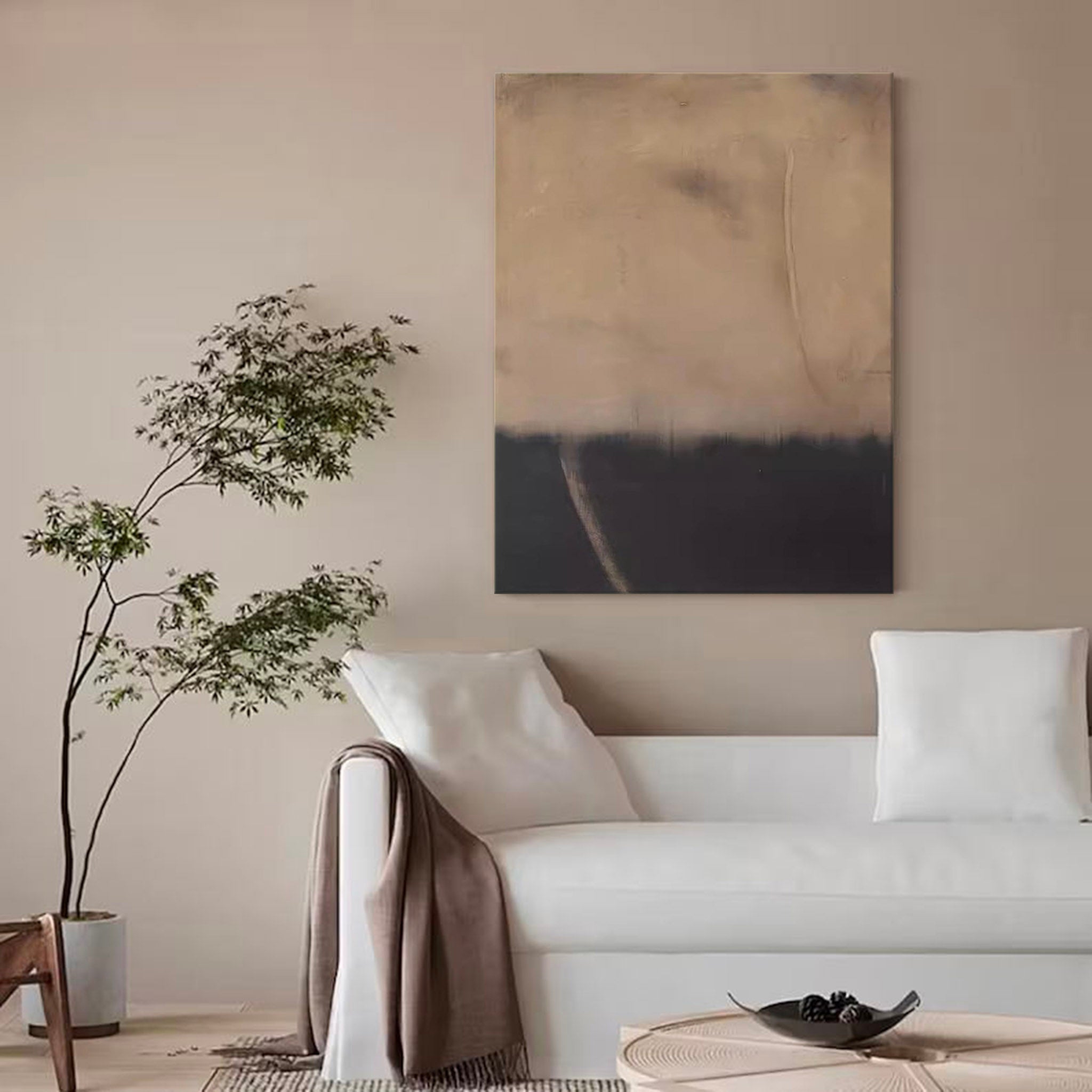 Brown Wabi-Sabi Painting Black Brown Minimalist Wall Decor Brown Black Canvas Wall Art
