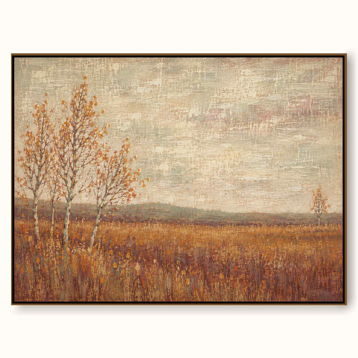 Minimalist Autumn Meadow Painting Large Neutral Beige And Rust Landscape Artwork