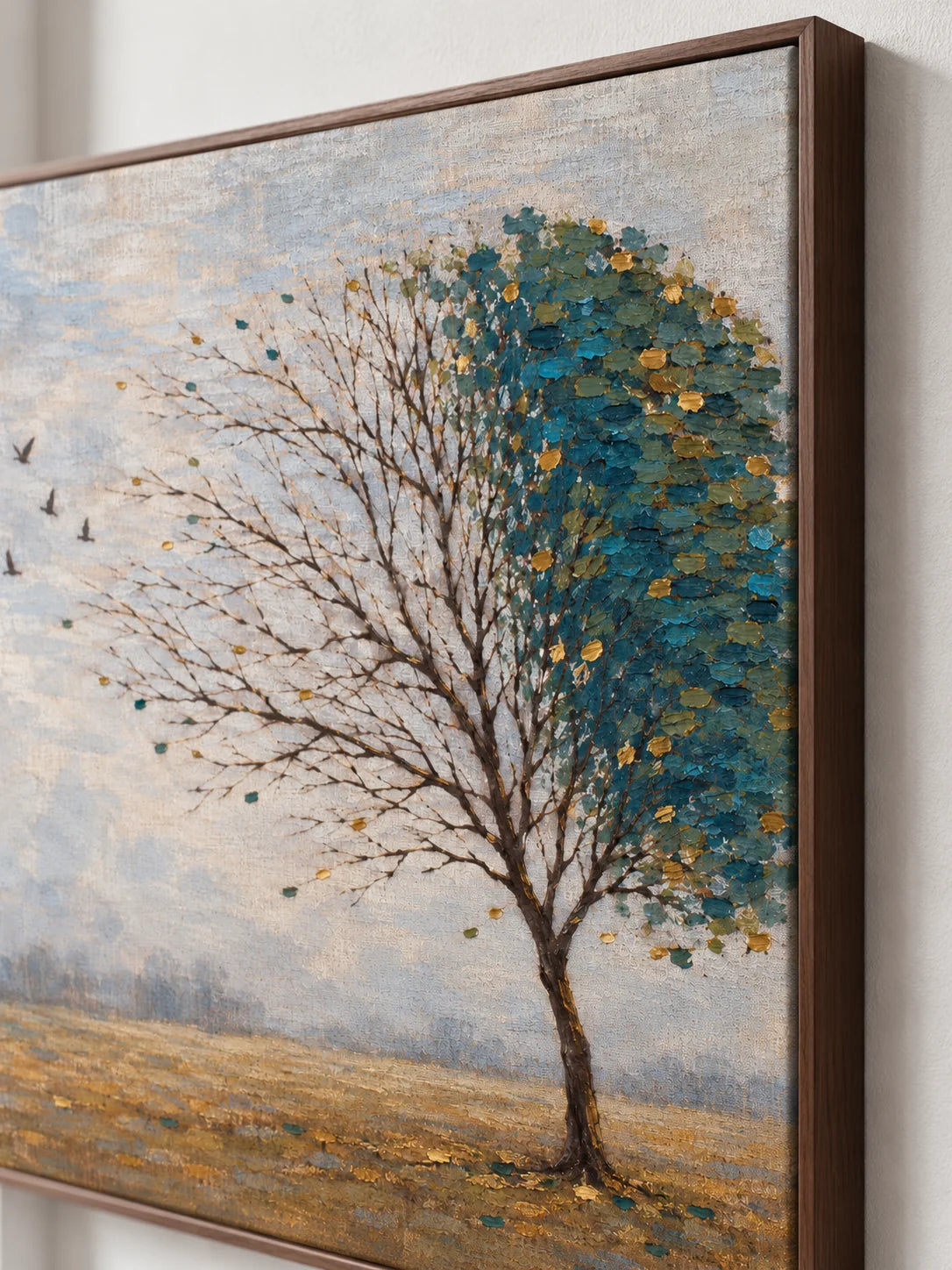 Minimalist Teal Tree Landscape Painting Large Hand Painted Modern Wall Art Canvas