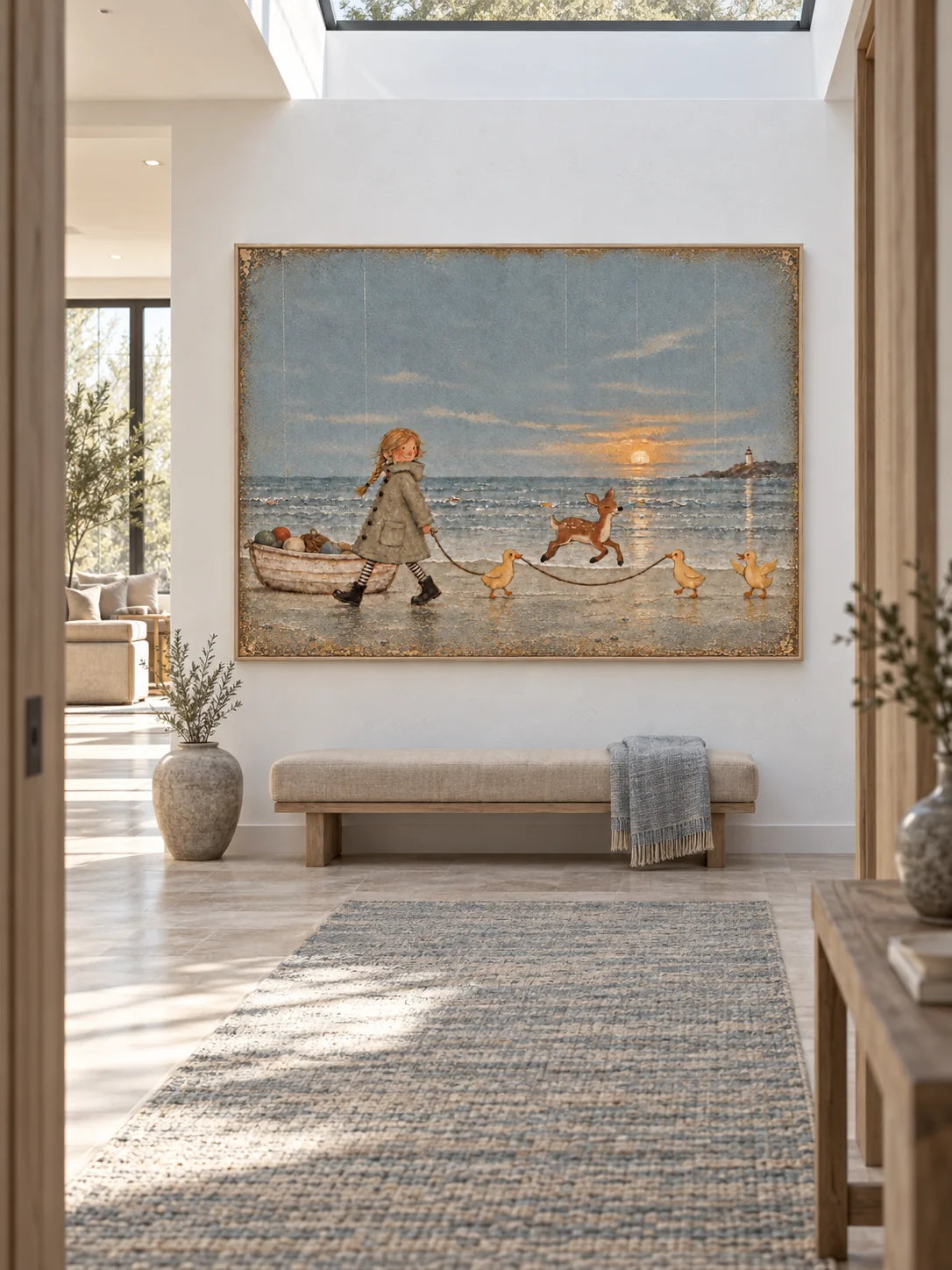 Whimsical Sunset Adventure Canvas Art With Girl And Animals For Kids Room Decor