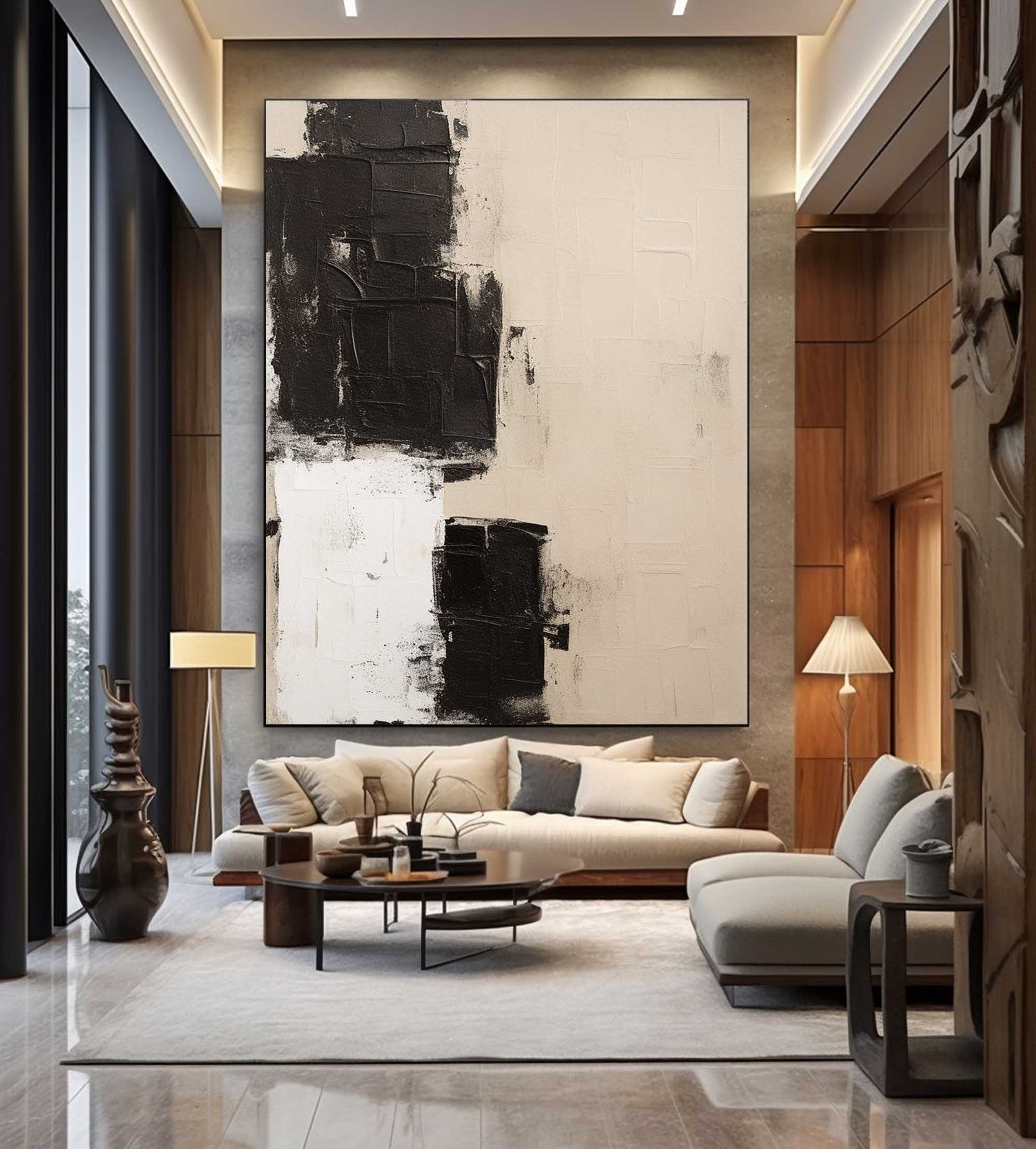 Abstract Beige And Black Minimalist Wall Art Beige Minimalist Canvas Art