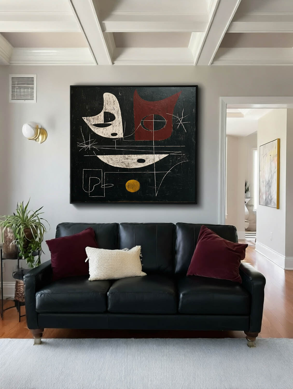 Large Vertical Black And Red Abstract Painting For Modern Living Room