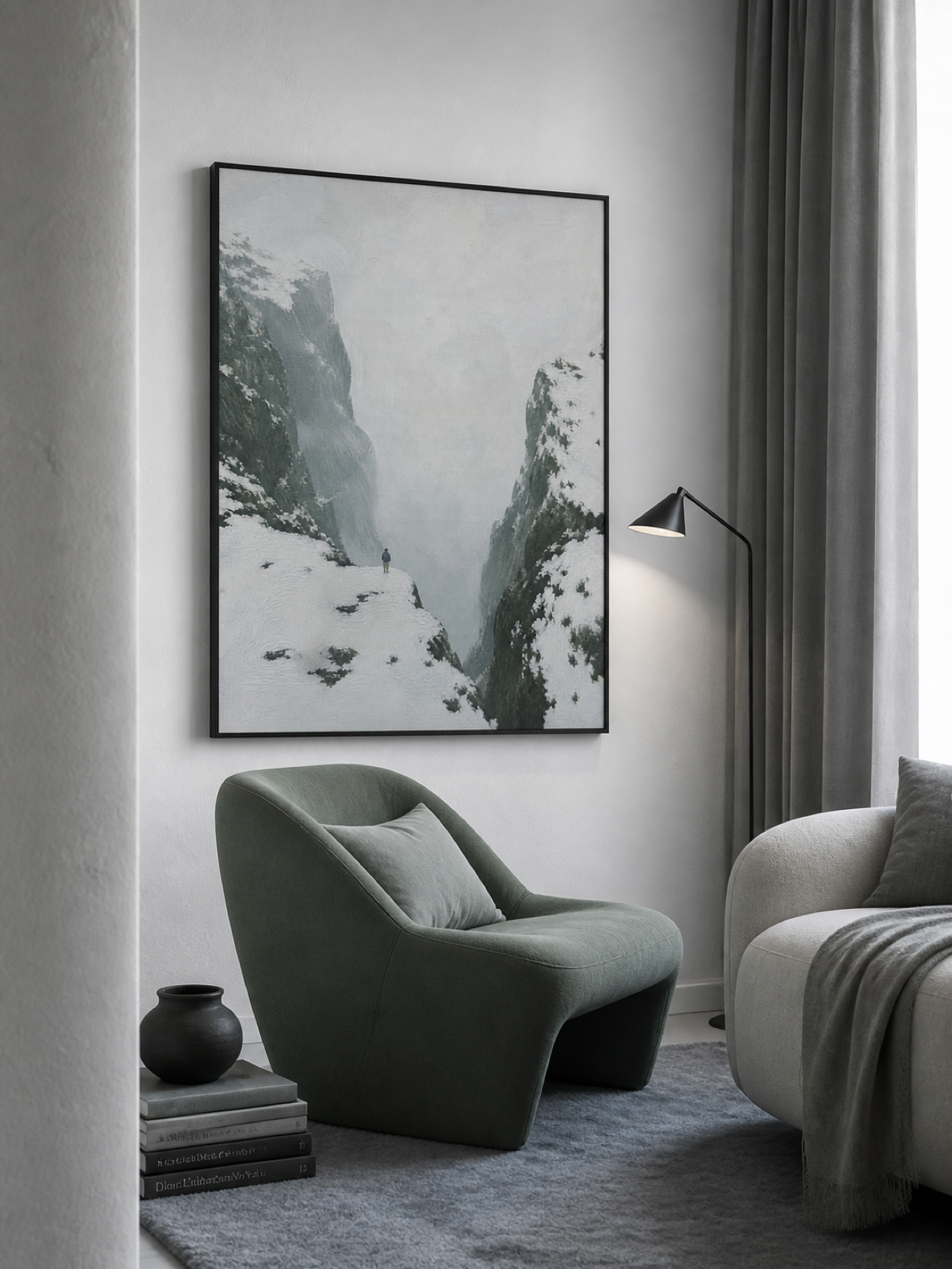 Large Monochrome Snow Mountain Oil Painting Minimalist Wall Art For Bedroom
