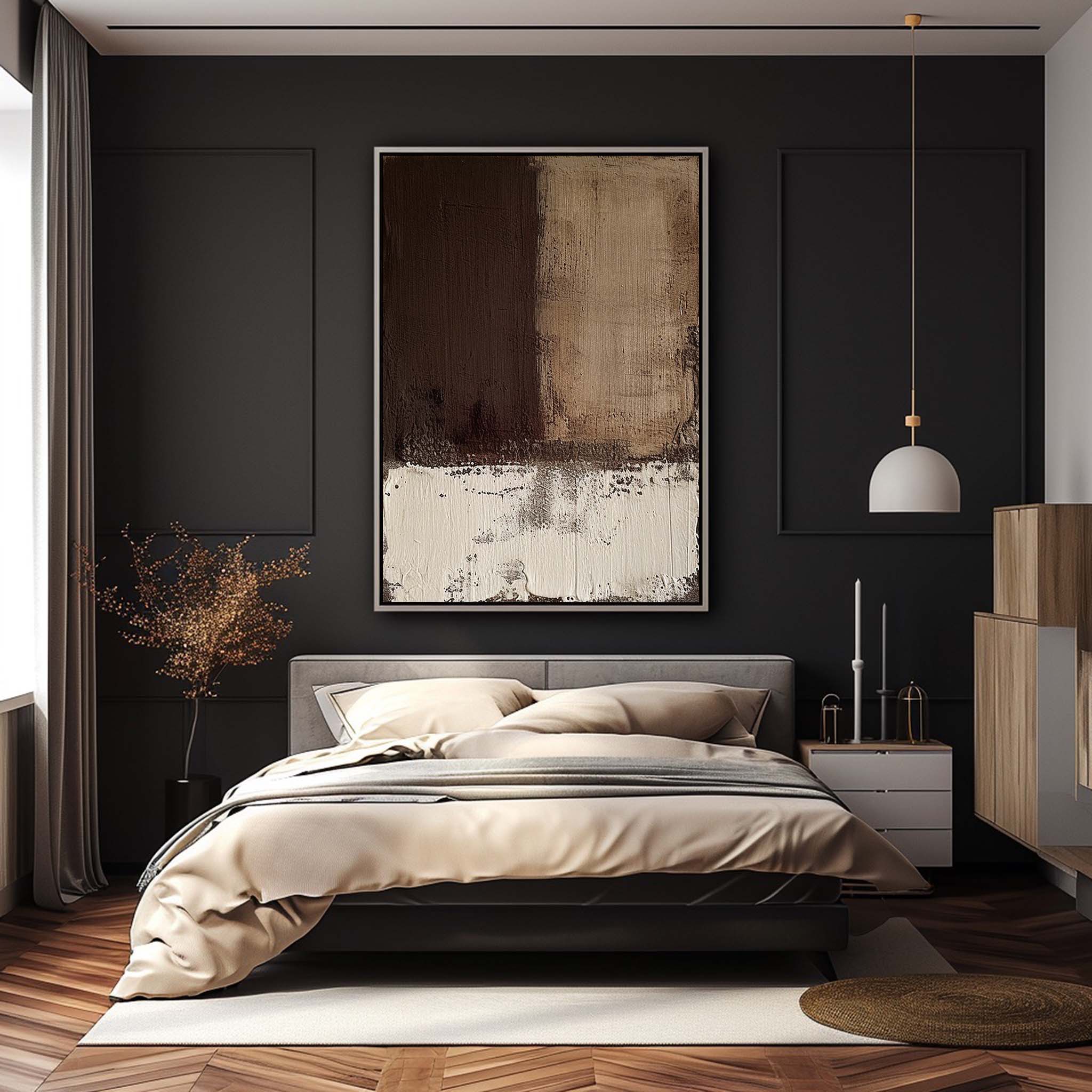 Minimalist Brown Abstract Canvas Wall Art Brown and White Abstract Textured Painting