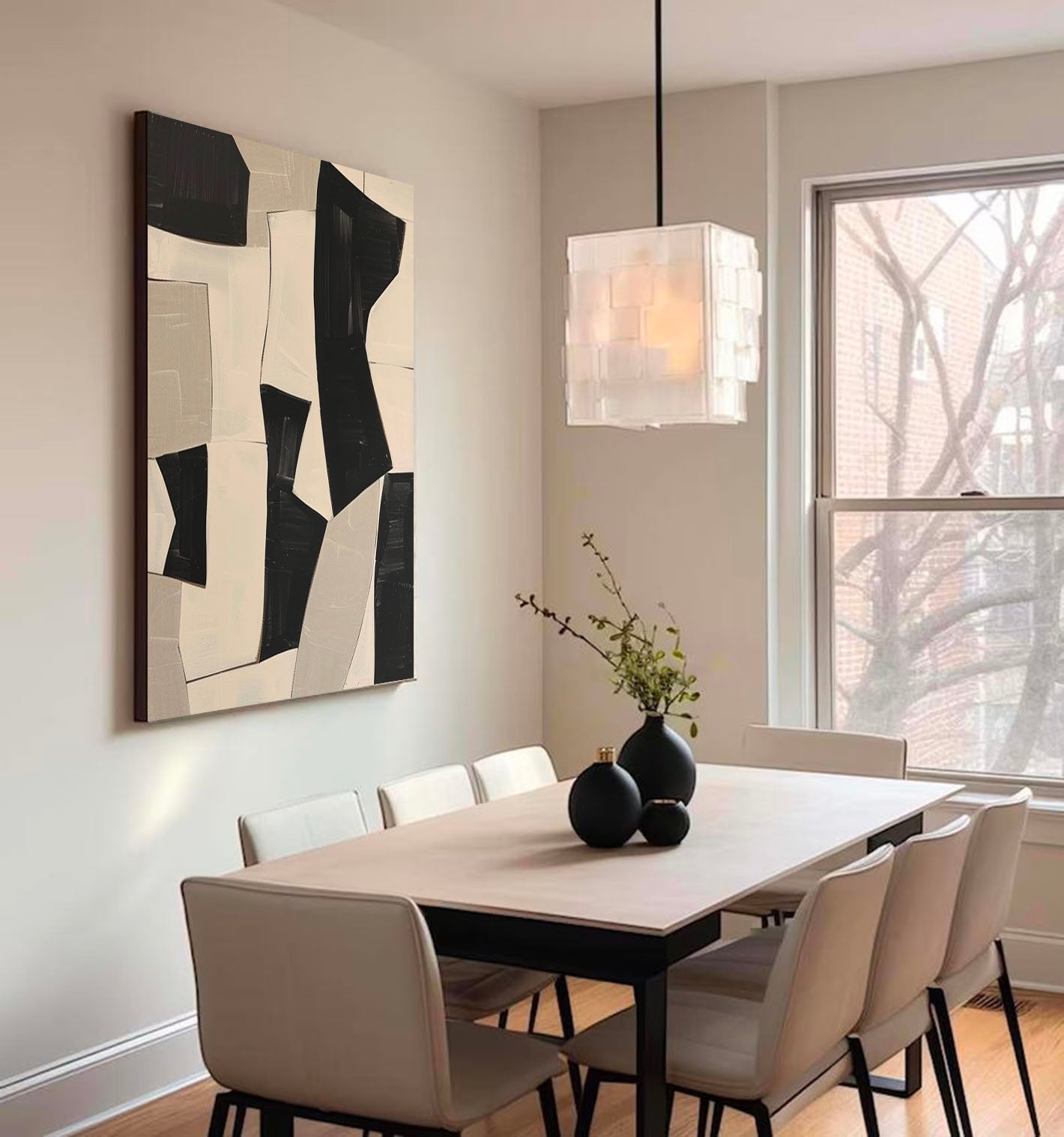 Minimalist Beige Abstract Painting On Canvas Beige And Black Abstract Oil Painting