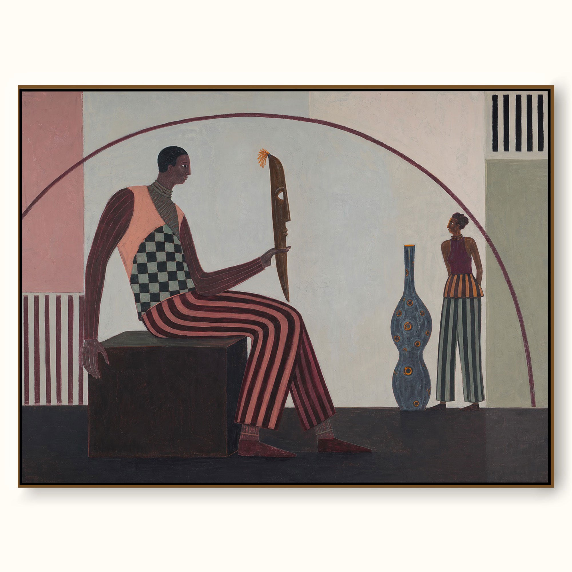 Vintage Hand Painted Mask And Figure Painting Modern Gallery Wall Art