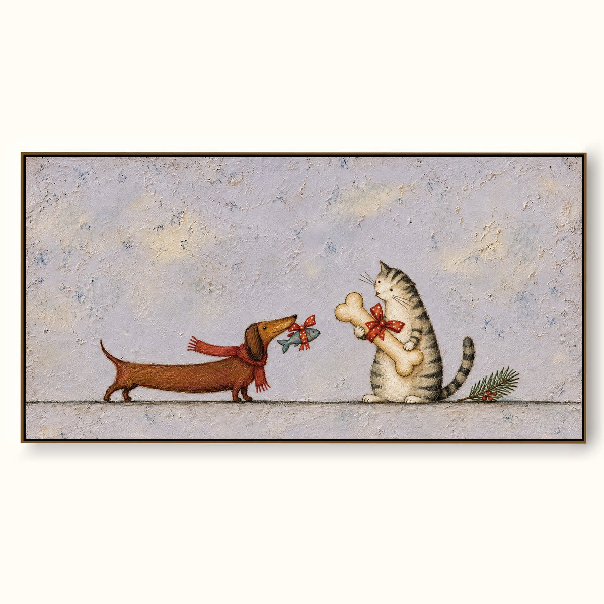 Hand-Painted Cat And Dog Art With Holiday Gifts Canvas Painting