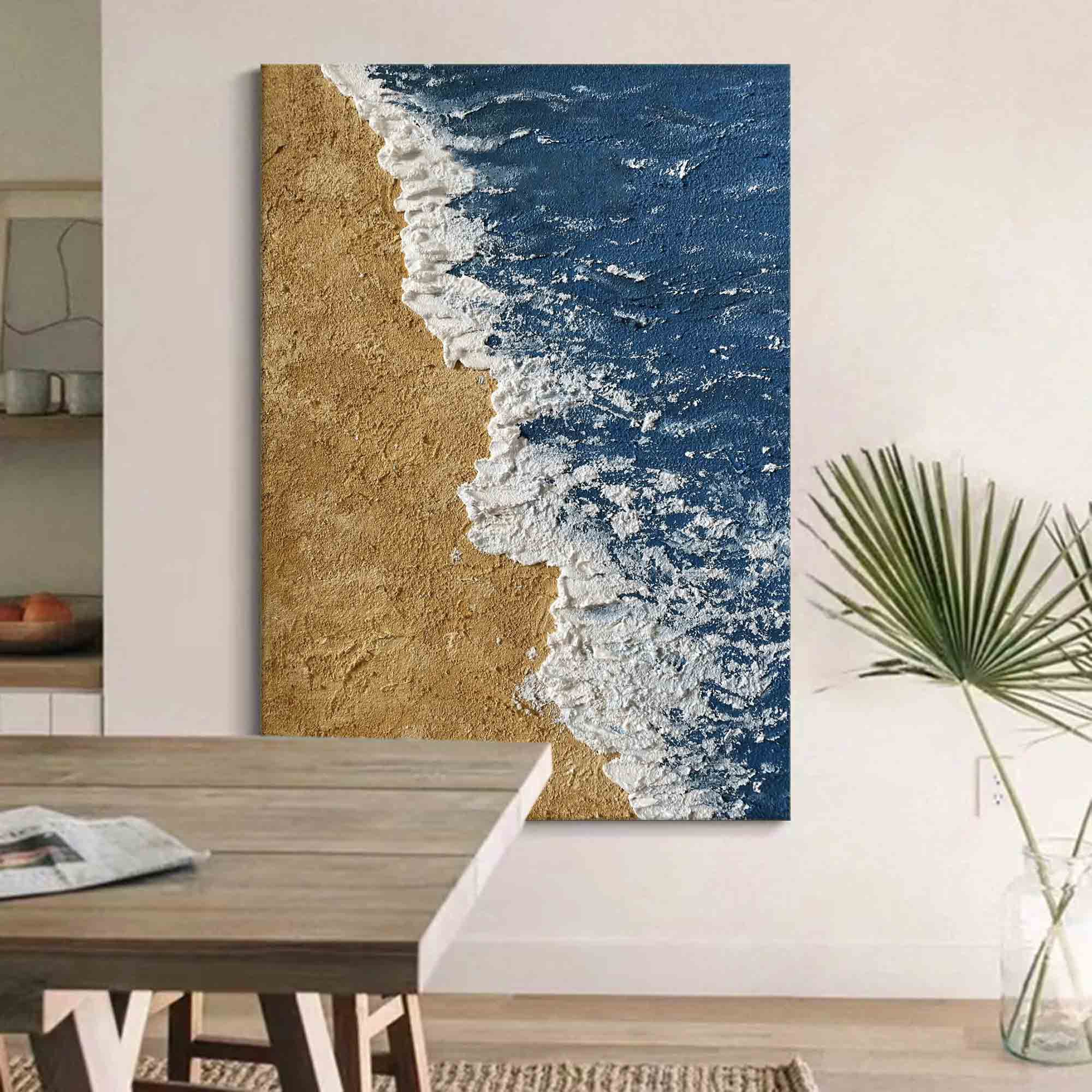 Large 3D Textured Coastal Wall Art Minimalist Blue abstract painting Beach Canvas Painting