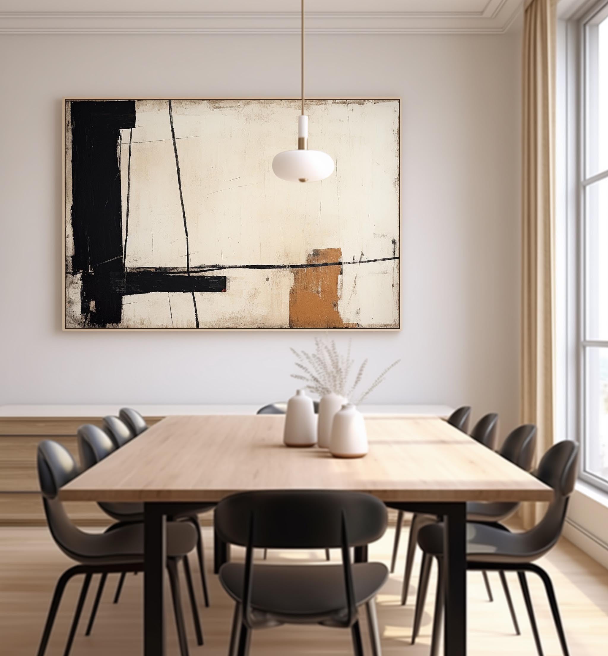 Large Black Beige Wall Painting Beige Black Minimalist Painting Beige Wabi Sabi Wall Art
