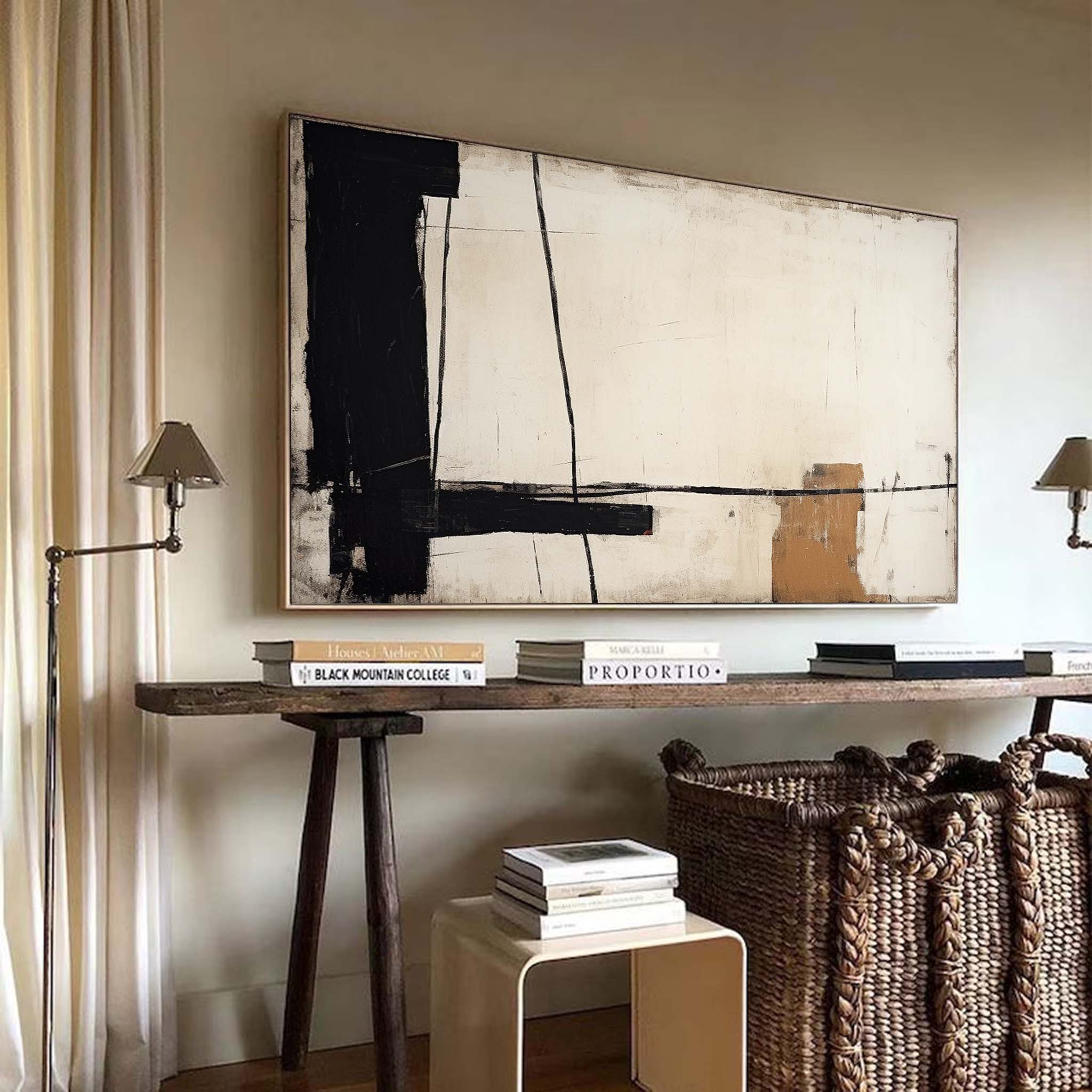 Large Black Beige Wall Painting Beige Black Minimalist Painting Beige Wabi Sabi Wall Art
