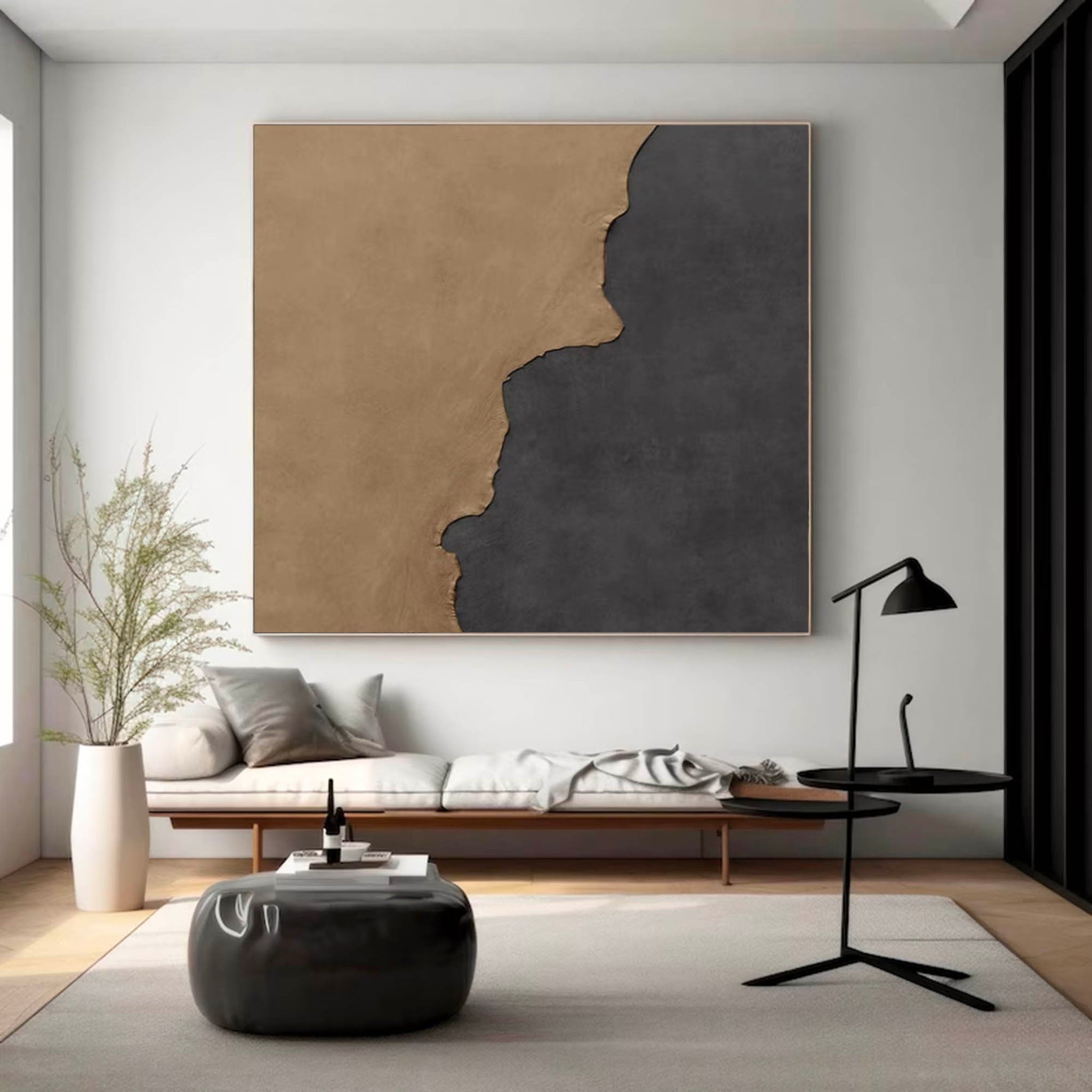 Original Black Brown Minimalist Wall Art Black Brown Abstract Wall Art Large Beige Textured Wall Art
